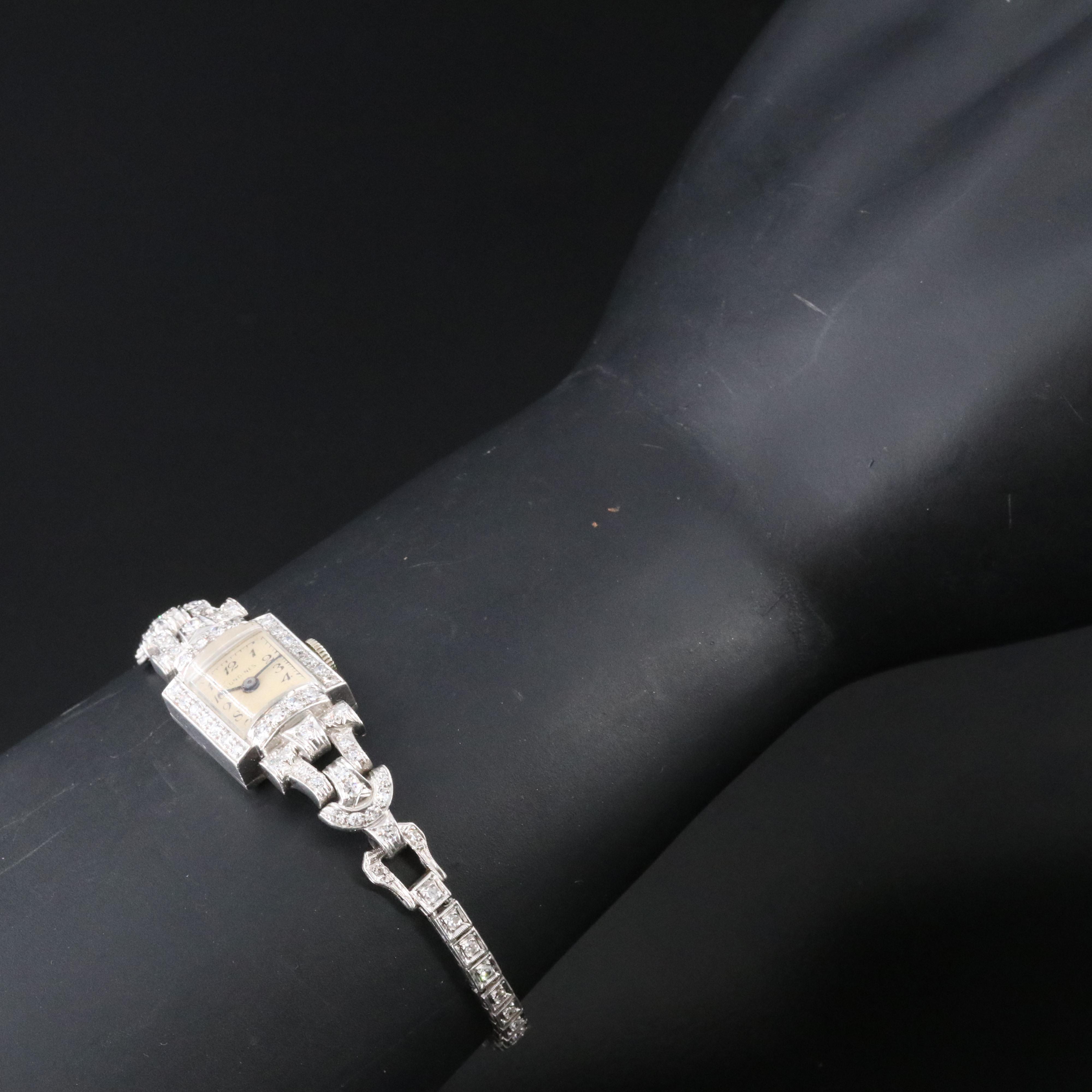 Vintage Longines Platinum Diamond Stem Wind Watch