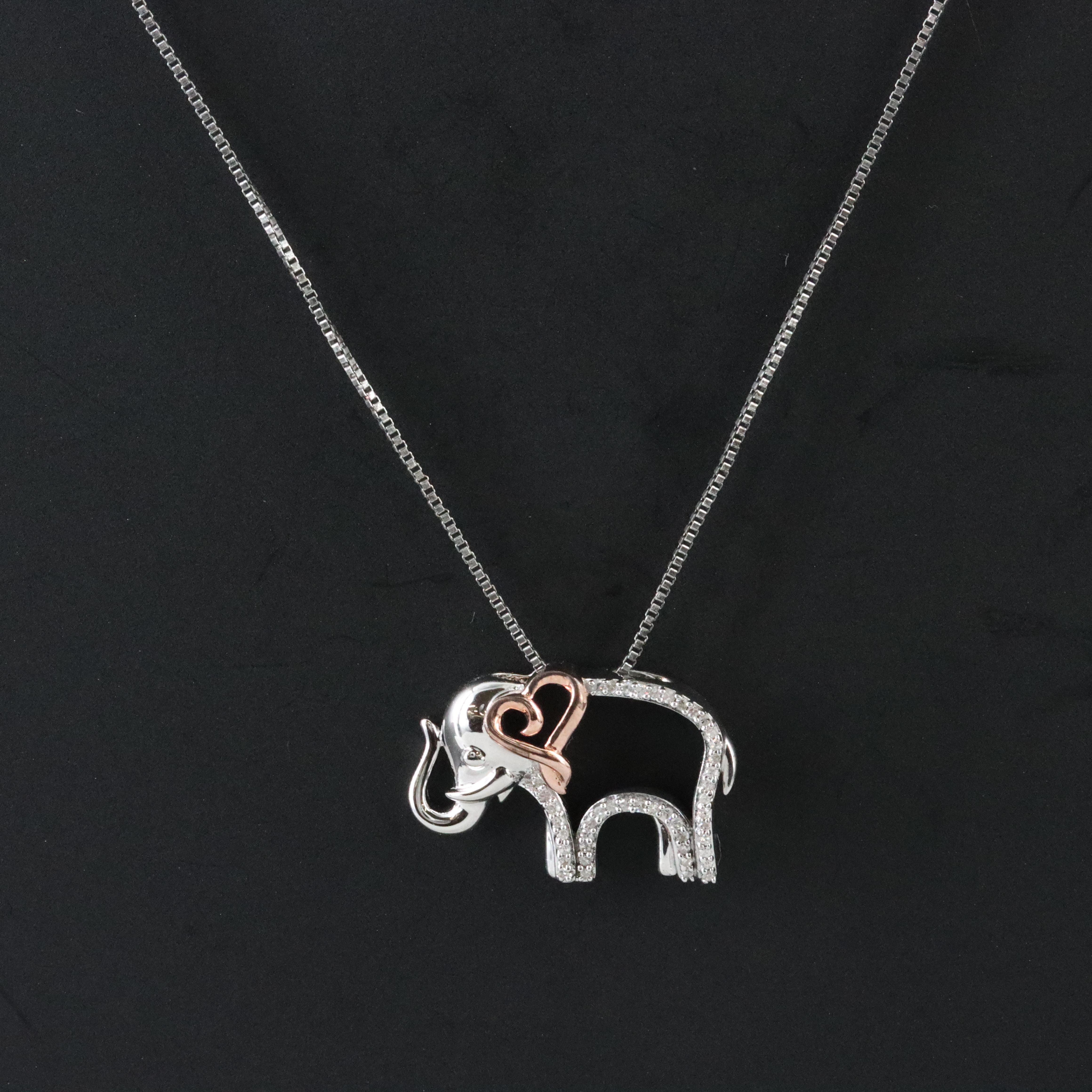 Sterling Diamond Lucky Elephant Pendant Necklace