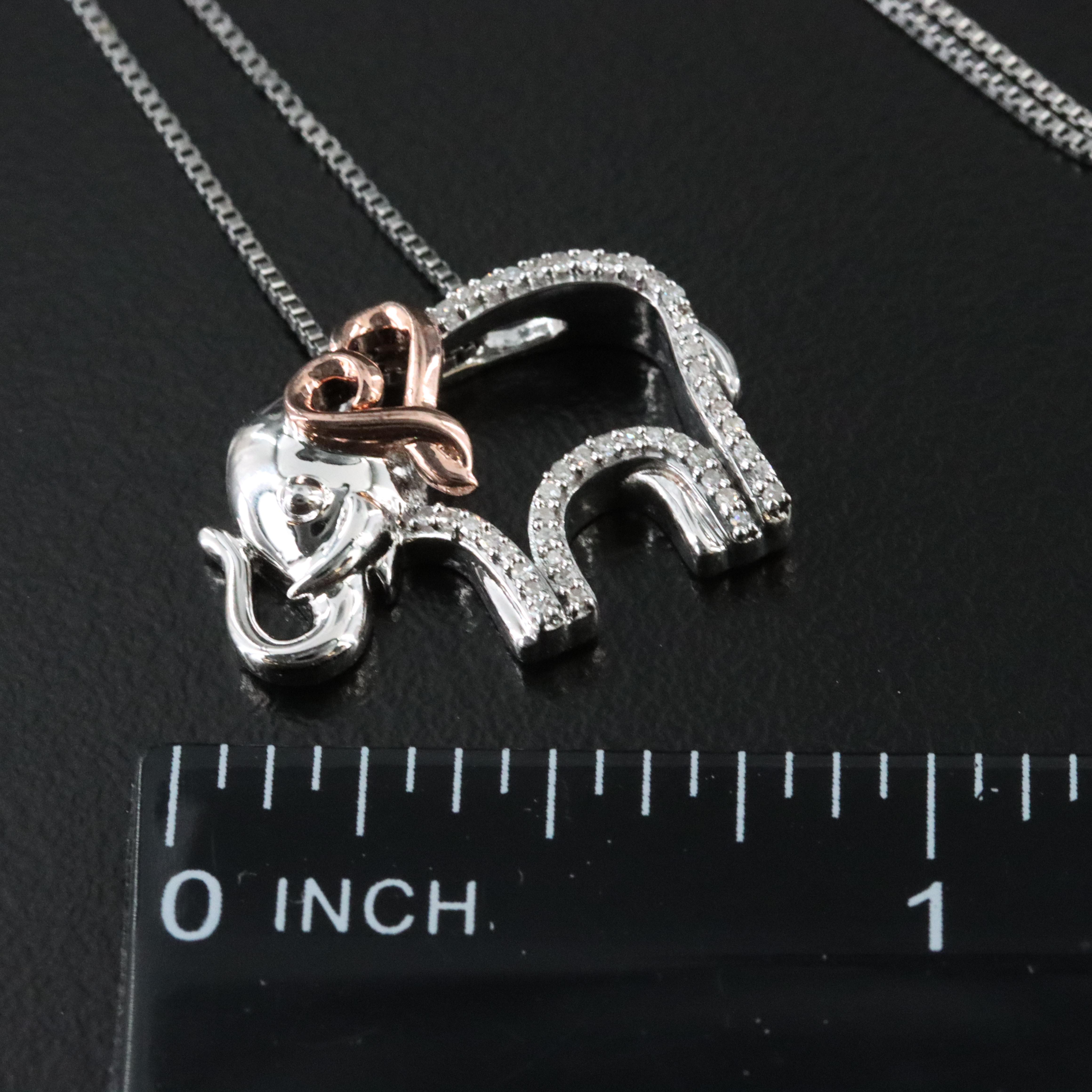 Sterling Diamond Lucky Elephant Pendant Necklace