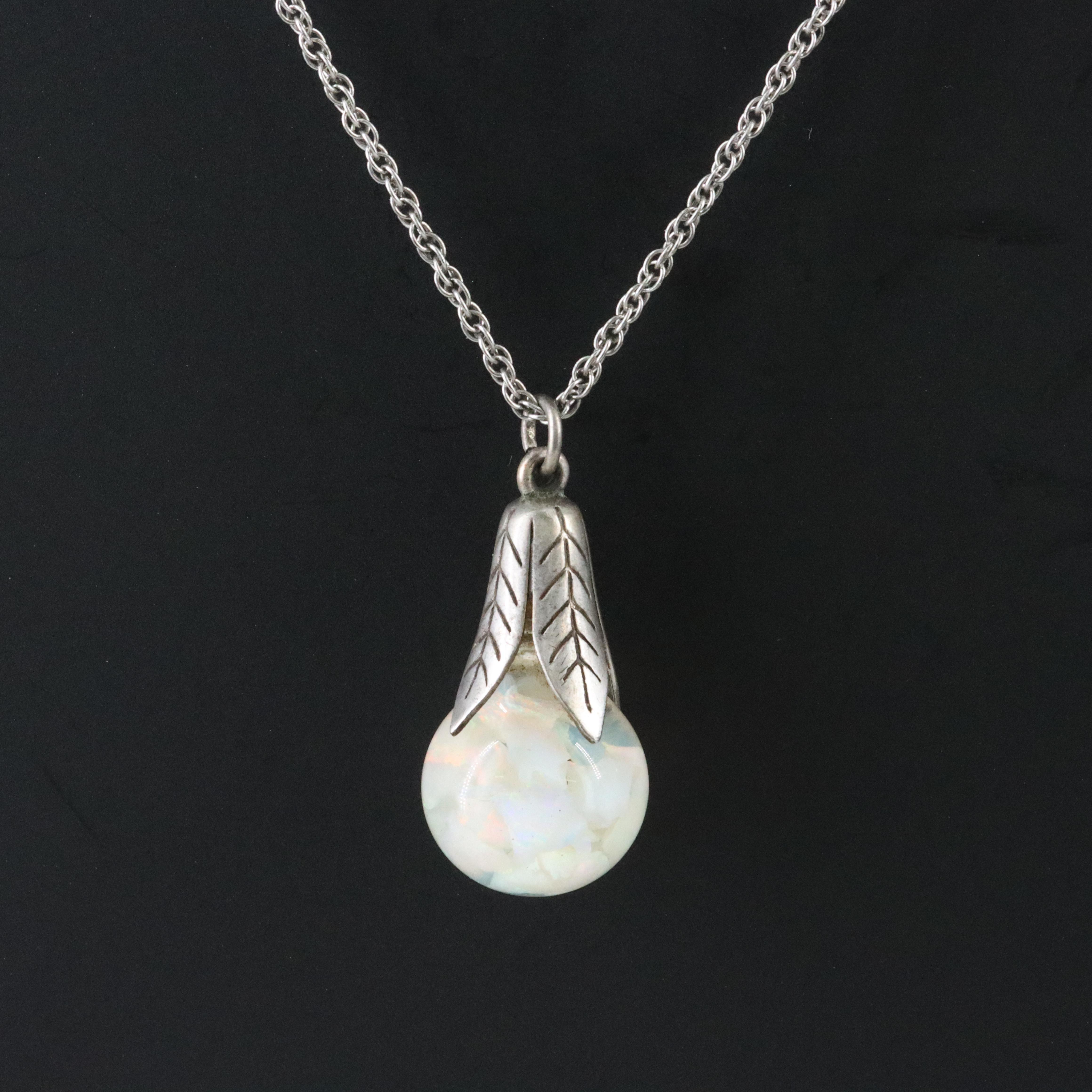 Sterling Floating Opal Pendant Necklace