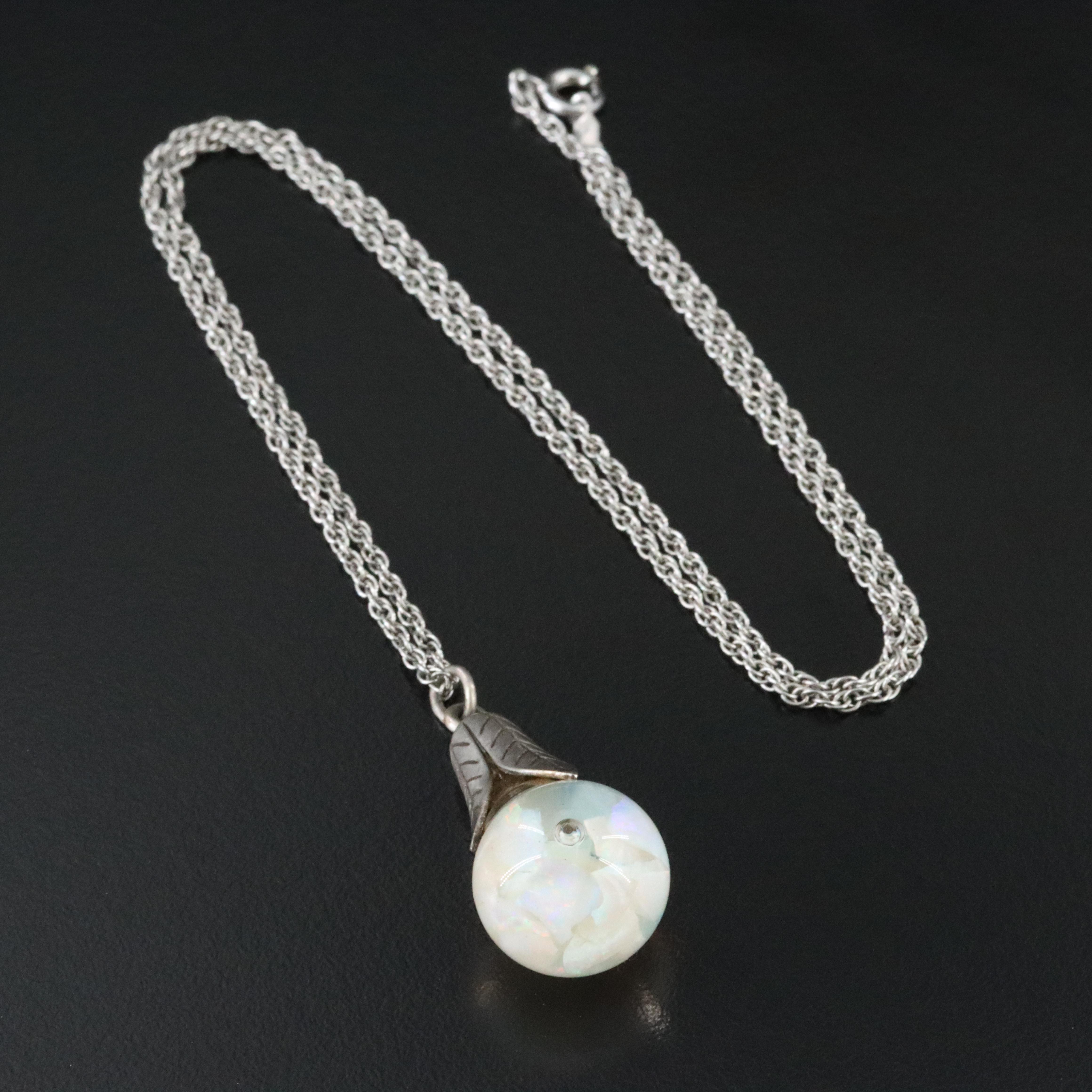 Sterling Floating Opal Pendant Necklace