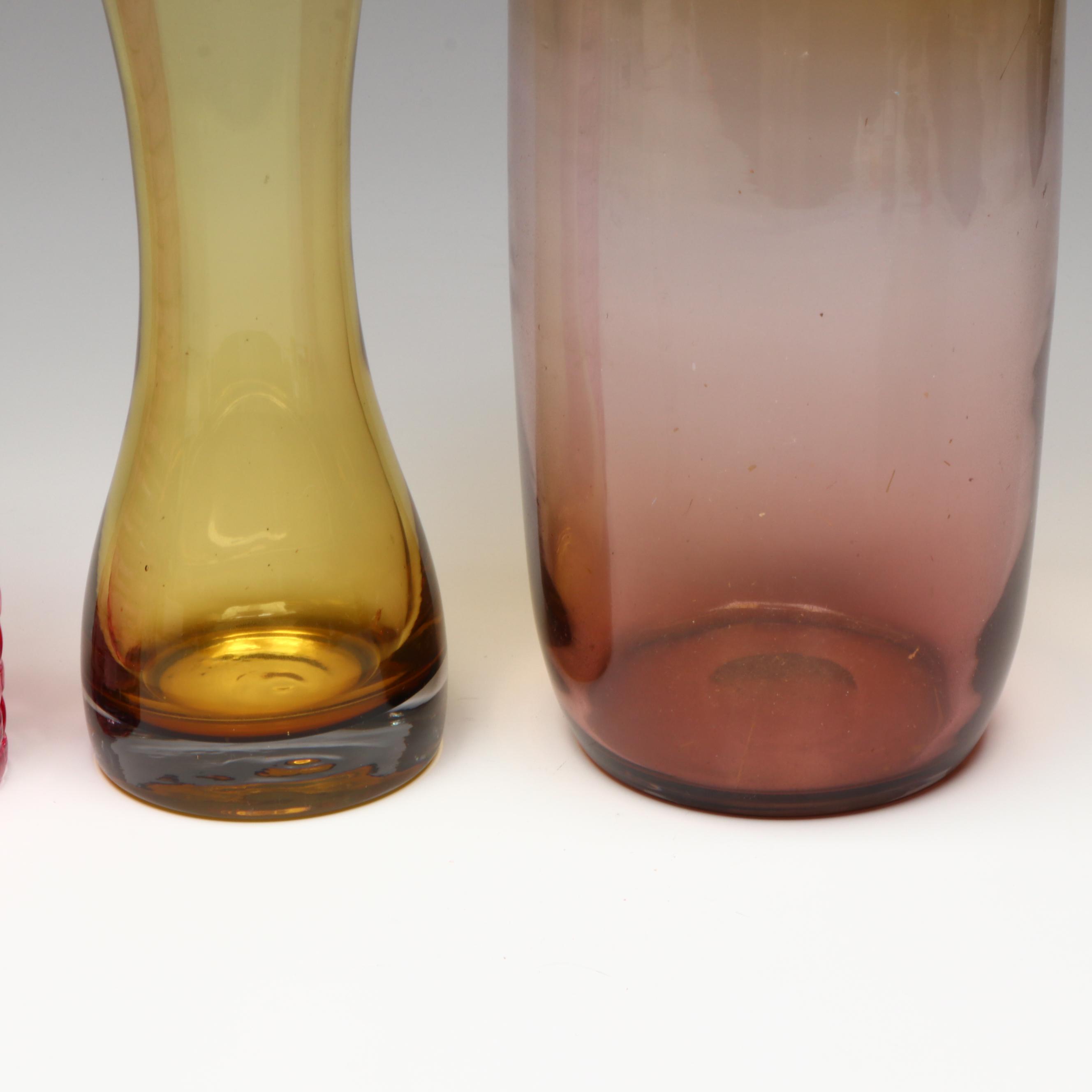 Mid Century Modern Style Pink and Yellow Glass Vases