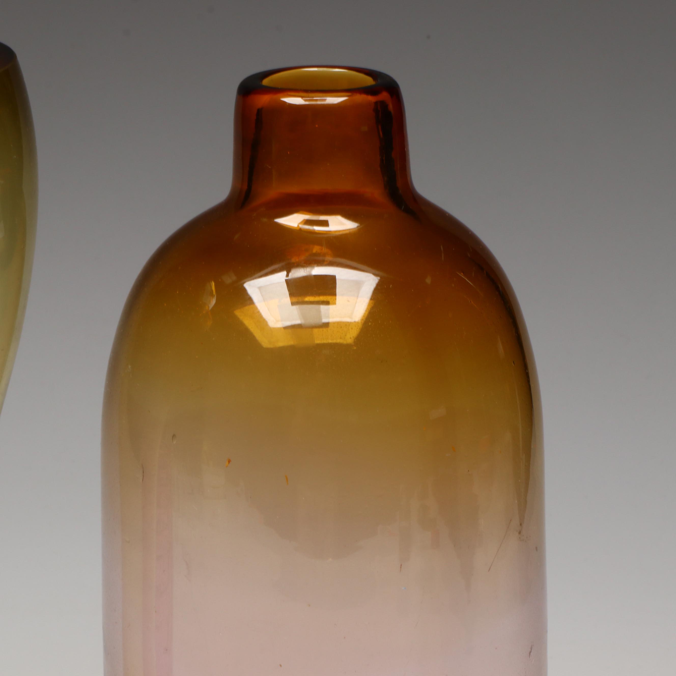 Mid Century Modern Style Pink and Yellow Glass Vases