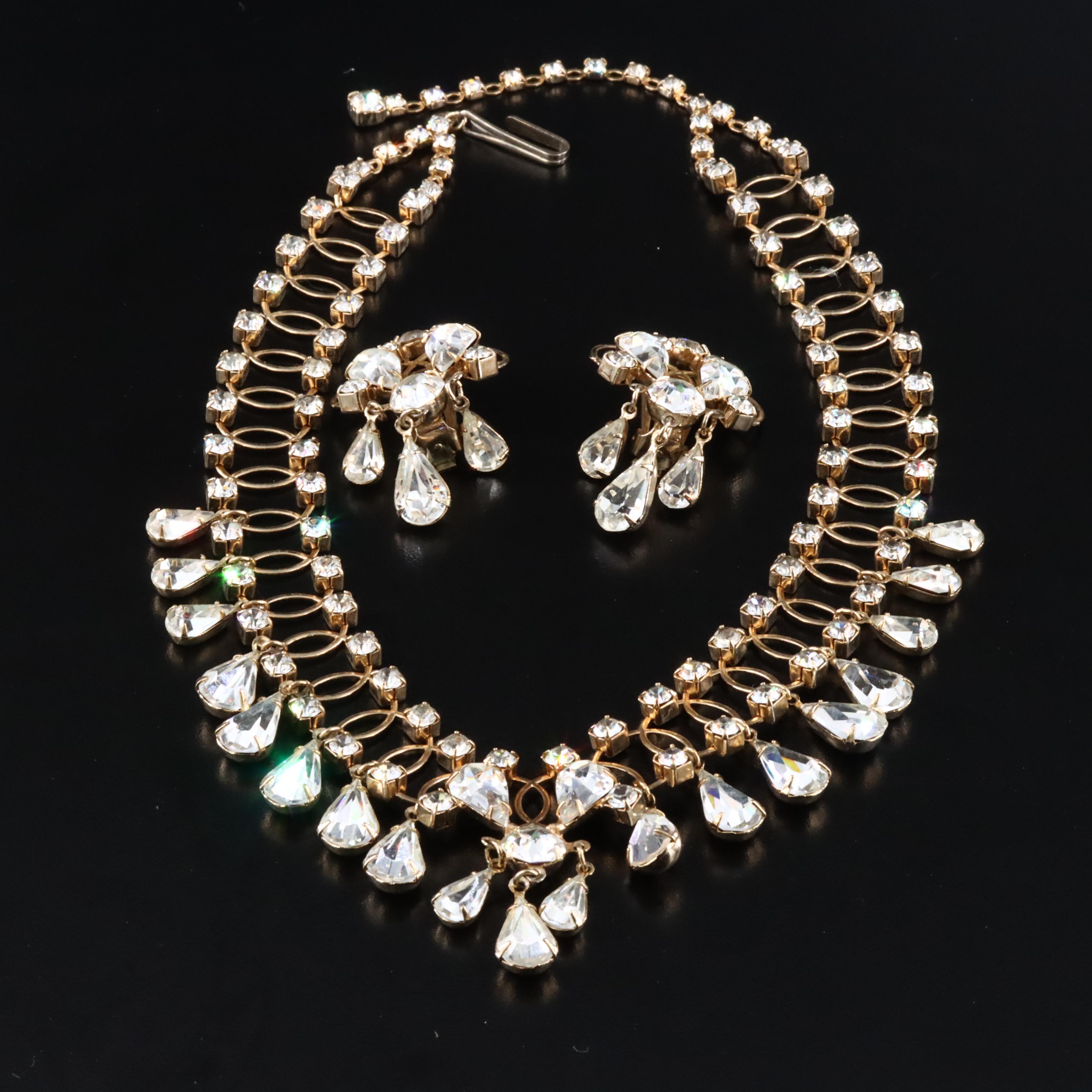 Kramer New York Rhinestone Fringe Necklace and Earring Set