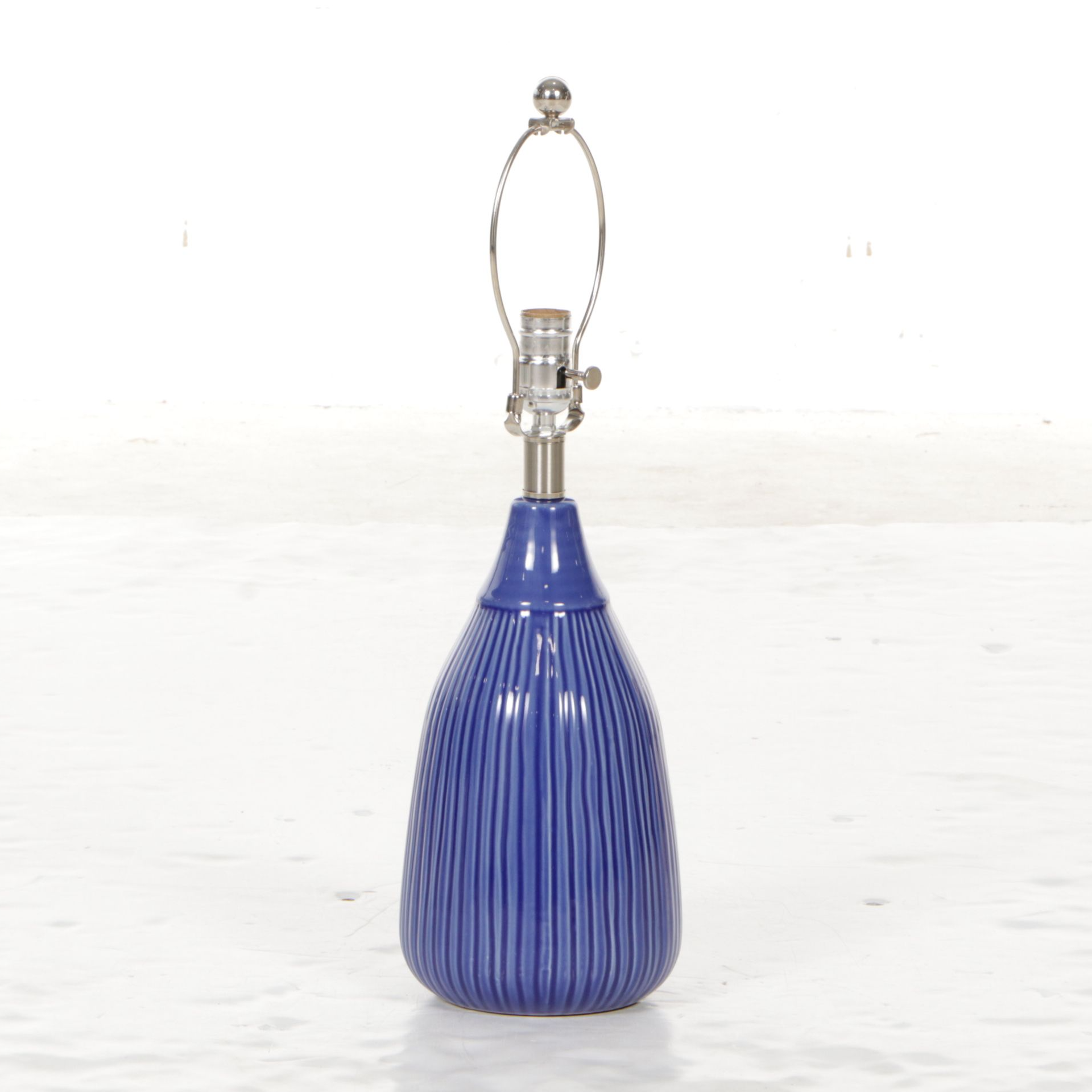 Fluted Azure Ceramic Table Lamp with Cotton Drum Shade