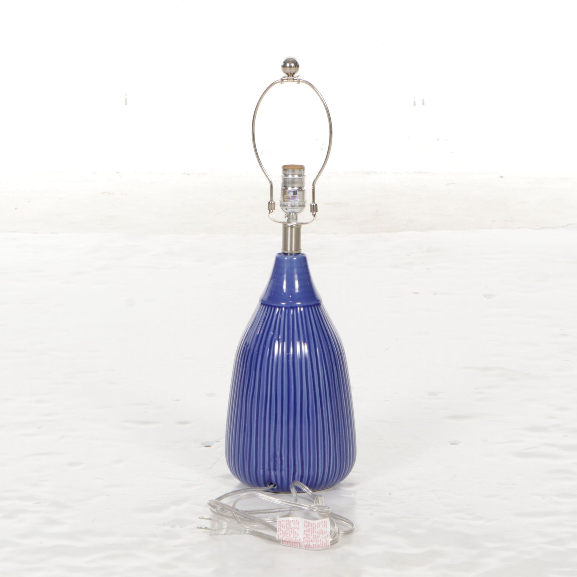 Fluted Azure Ceramic Table Lamp with Cotton Drum Shade