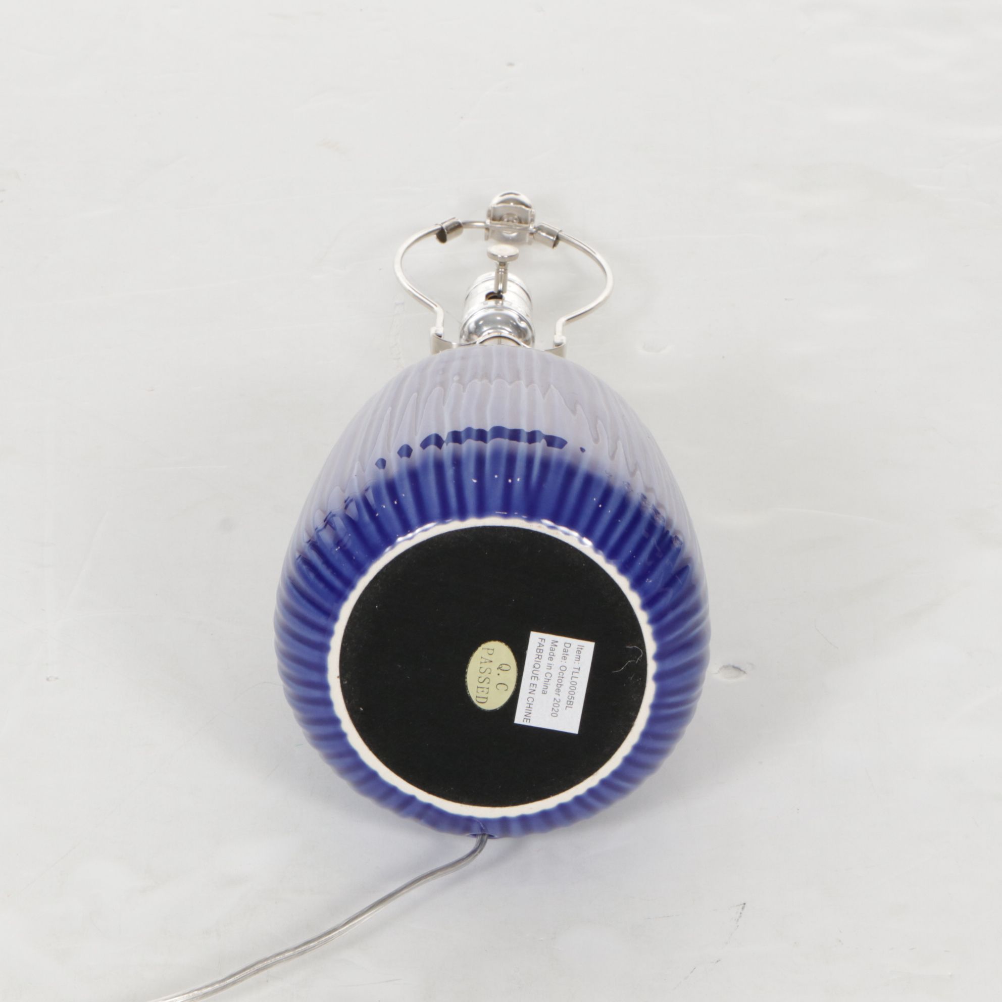 Fluted Azure Ceramic Table Lamp with Cotton Drum Shade