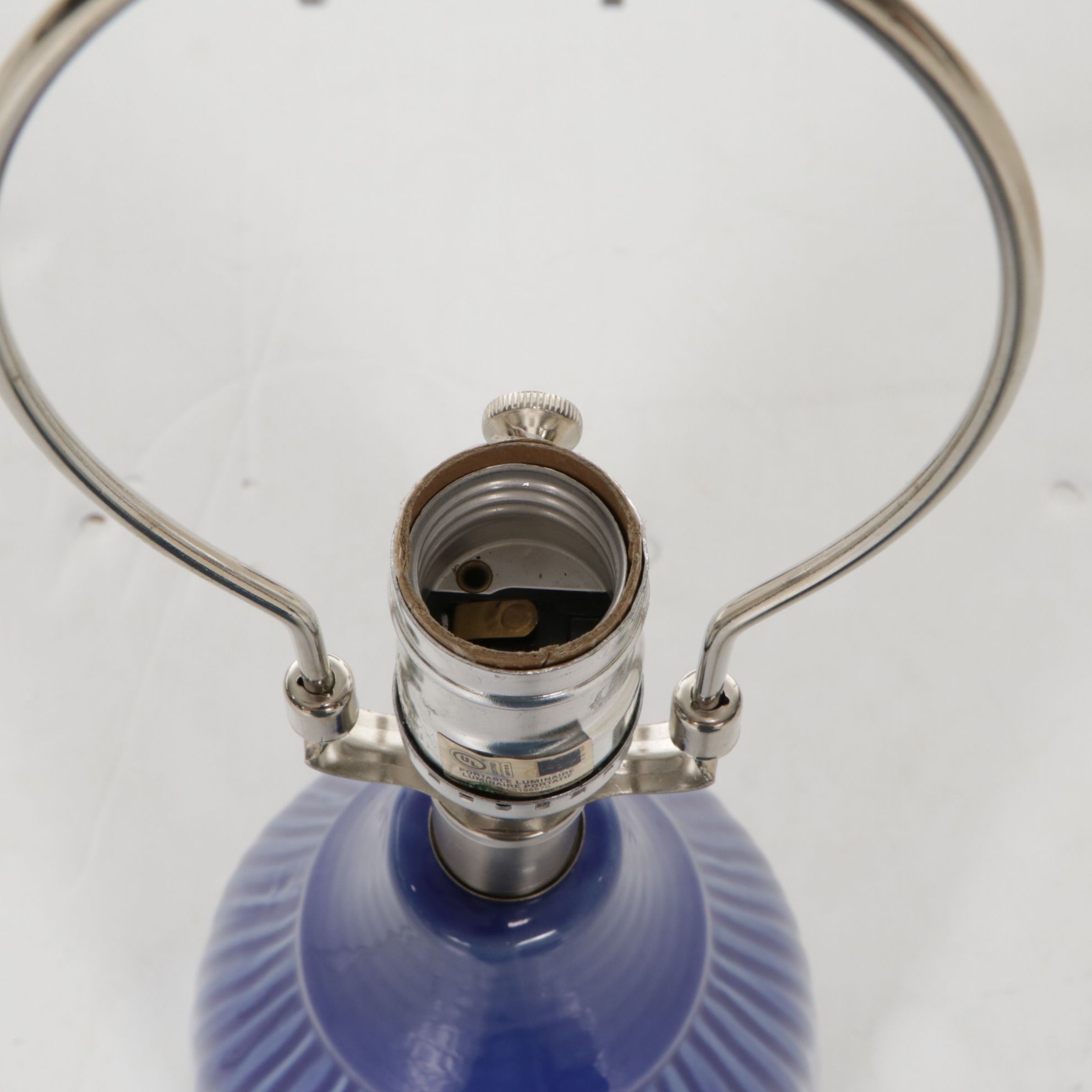 Fluted Azure Ceramic Table Lamp with Cotton Drum Shade