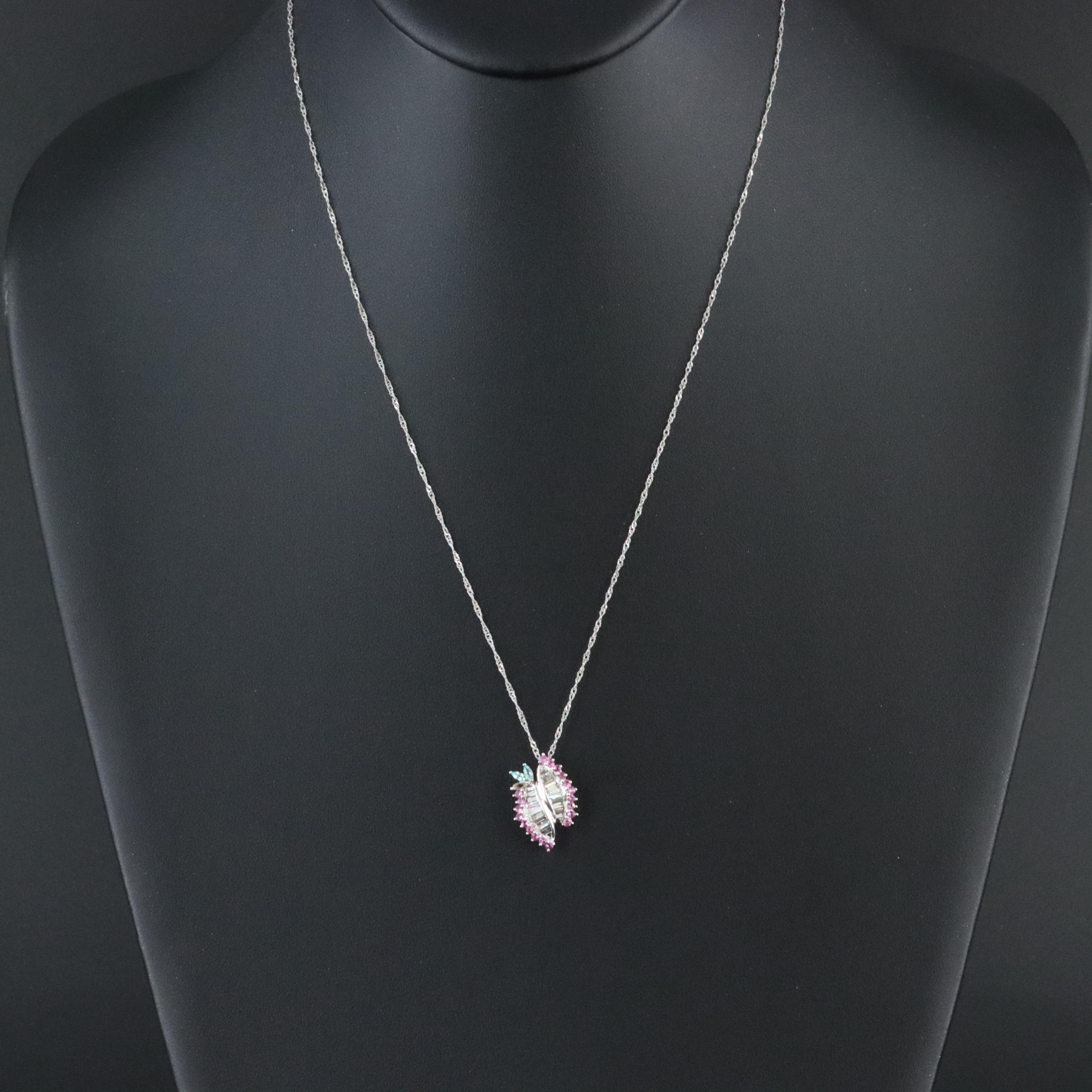 18K Diamond, Sapphire and Aquamarine Pendant Necklace