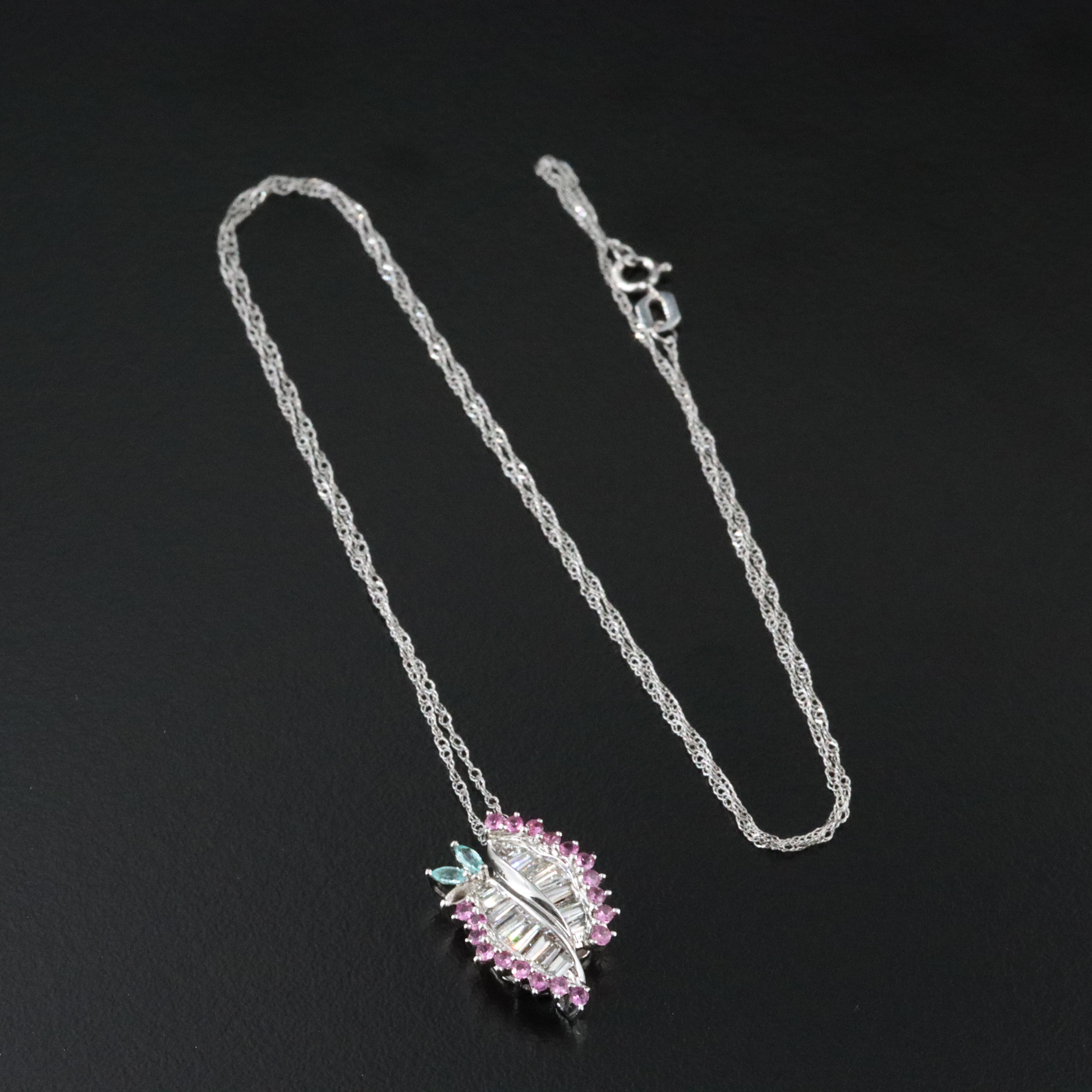 18K Diamond, Sapphire and Aquamarine Pendant Necklace