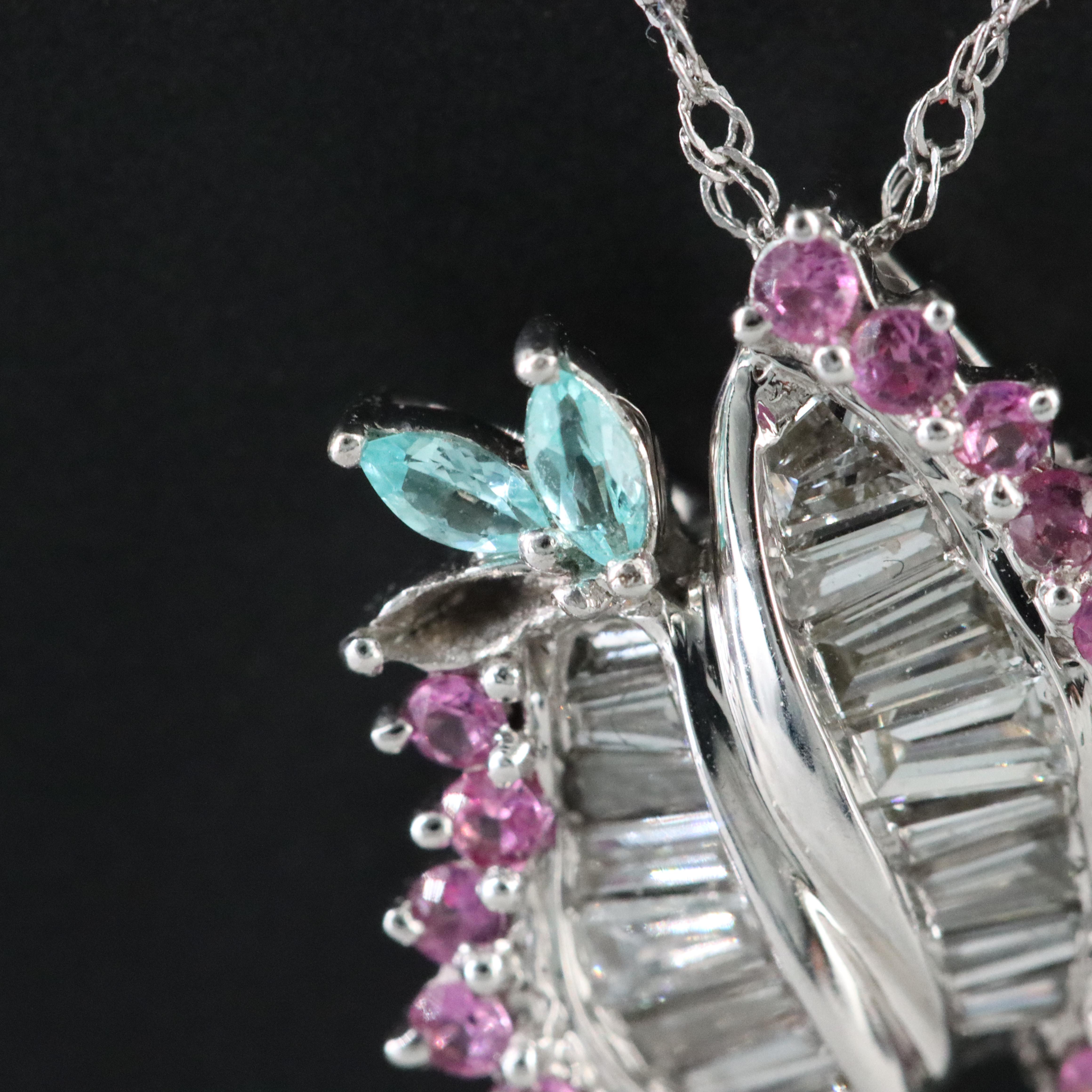 18K Diamond, Sapphire and Aquamarine Pendant Necklace
