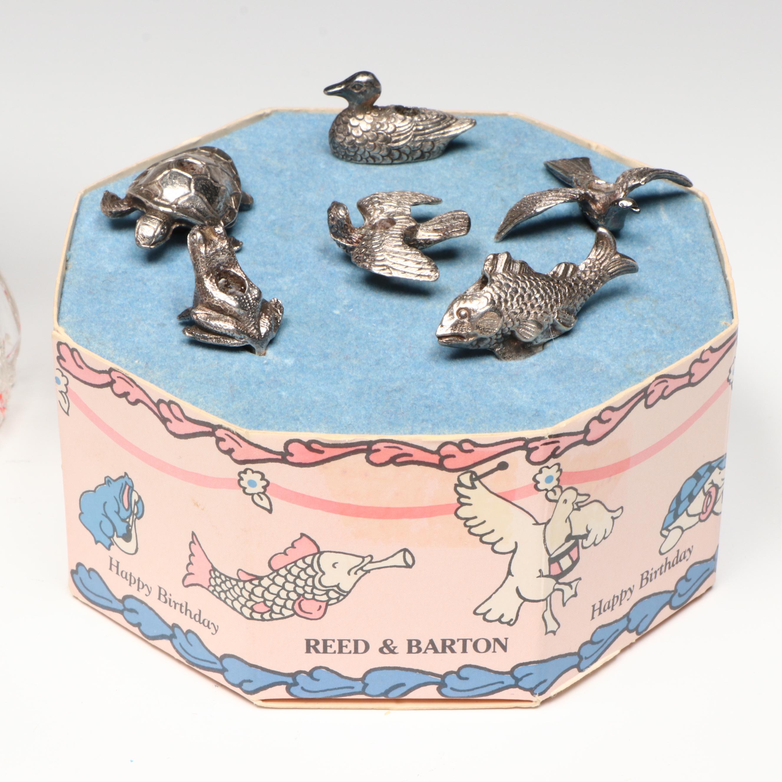 Spun Glass Figurines with Reed and Barton Birthday Candle Holders and Candles