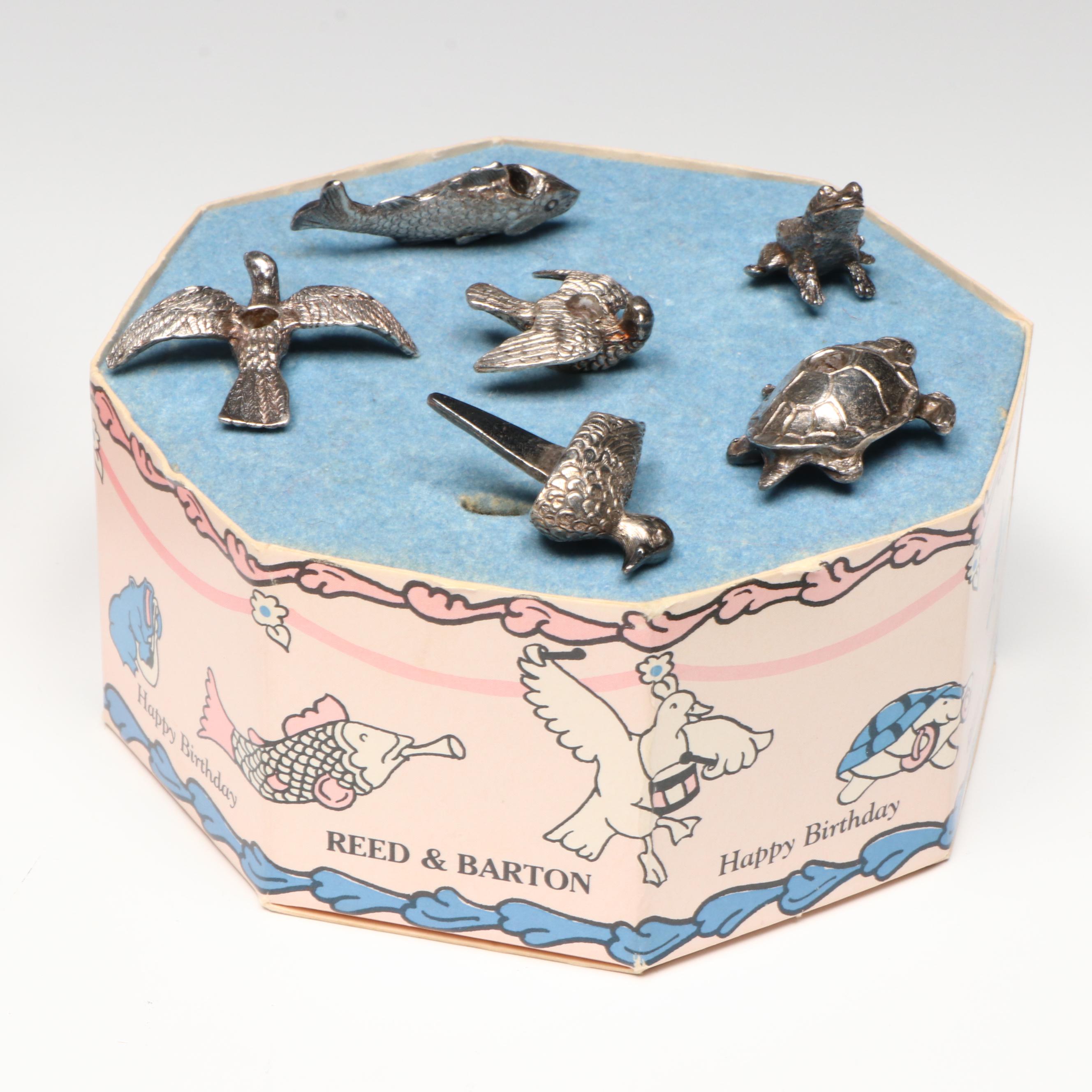 Spun Glass Figurines with Reed and Barton Birthday Candle Holders and Candles