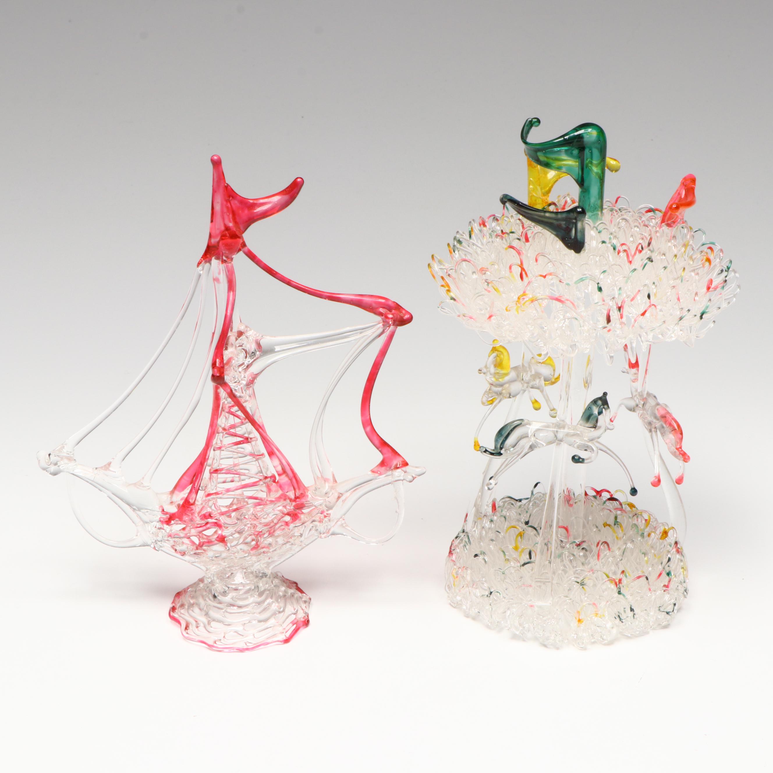 Spun Glass Figurines with Reed and Barton Birthday Candle Holders and Candles
