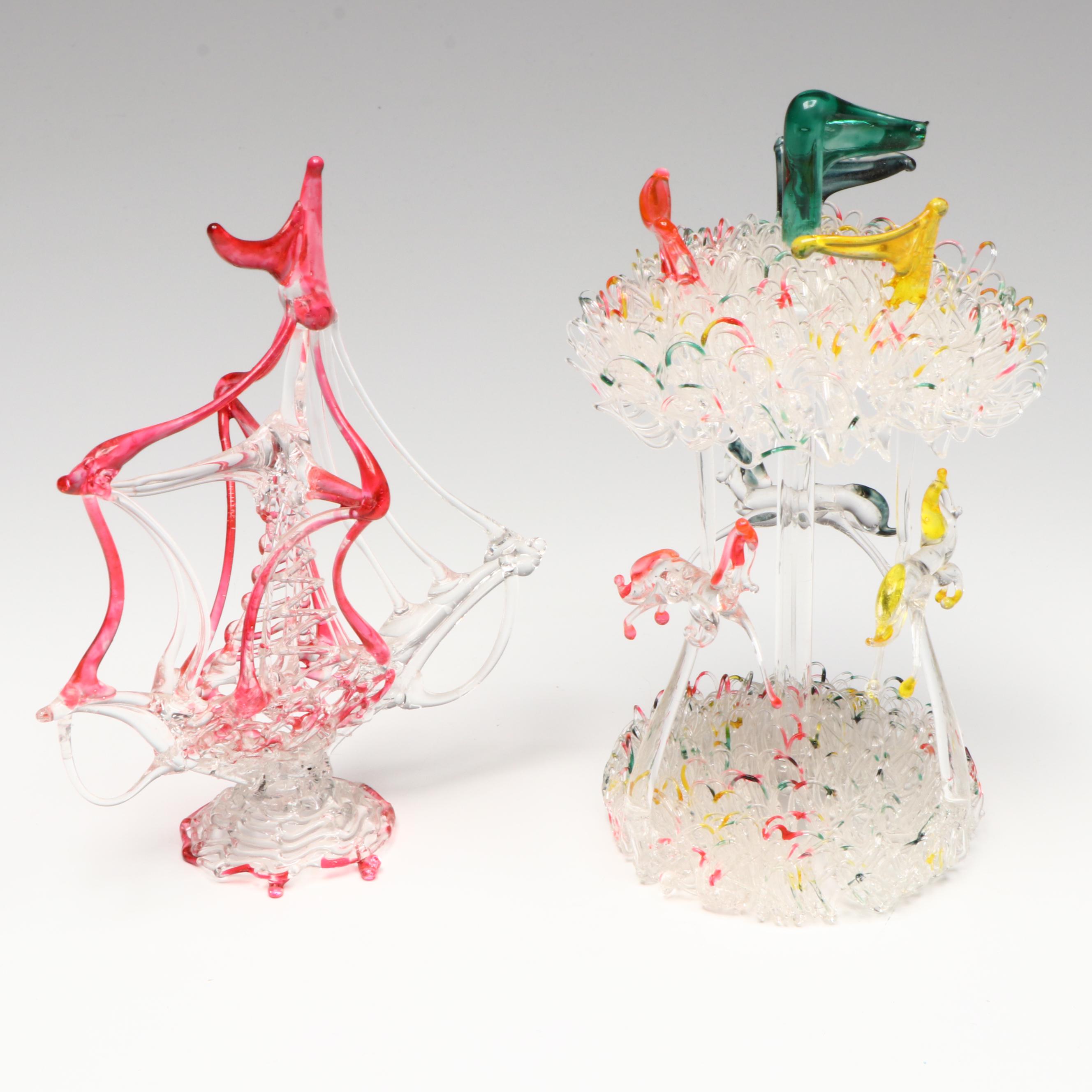 Spun Glass Figurines with Reed and Barton Birthday Candle Holders and Candles