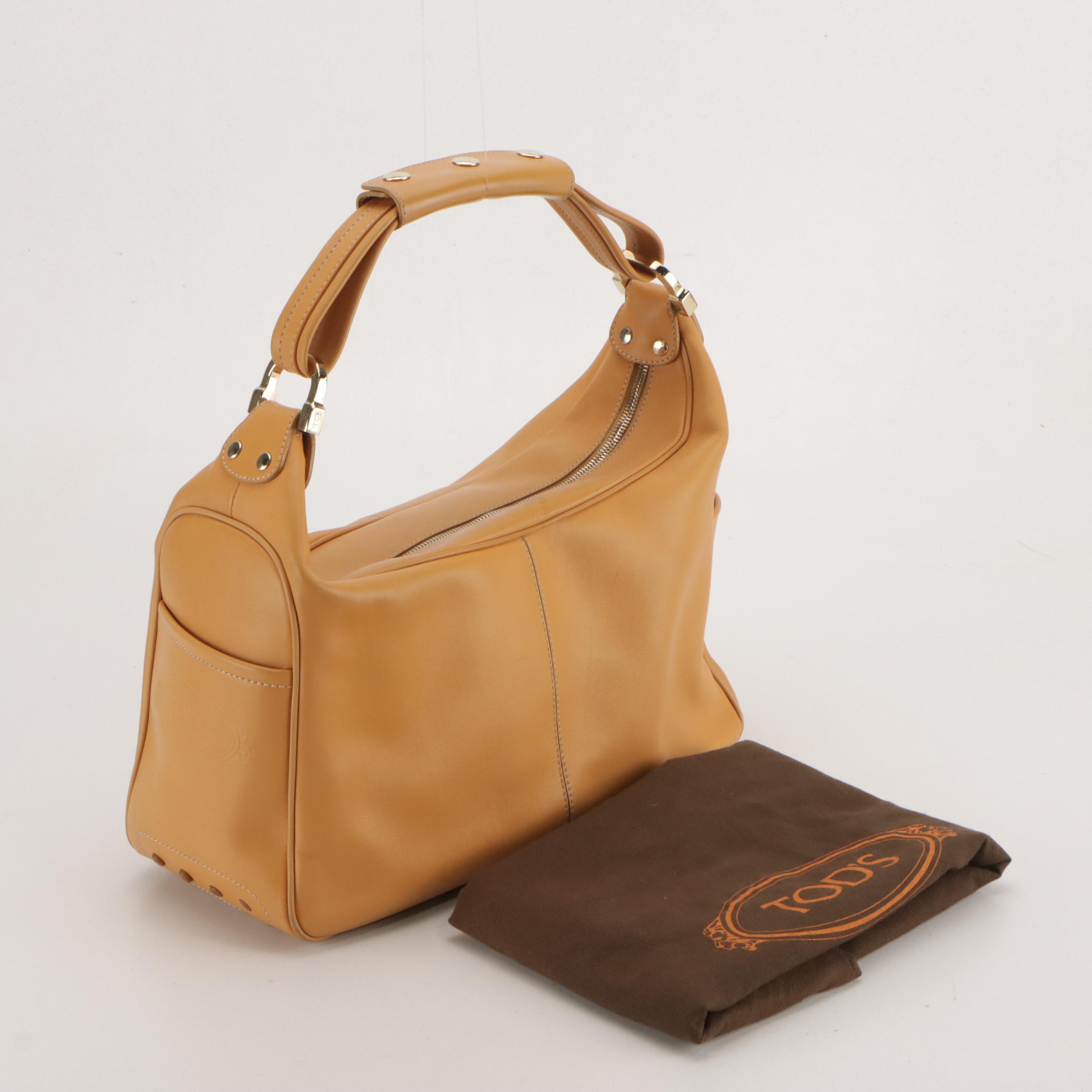 Tod's Side-Pocket Hobo Shoulder Bag in Tan Calfskin Leather