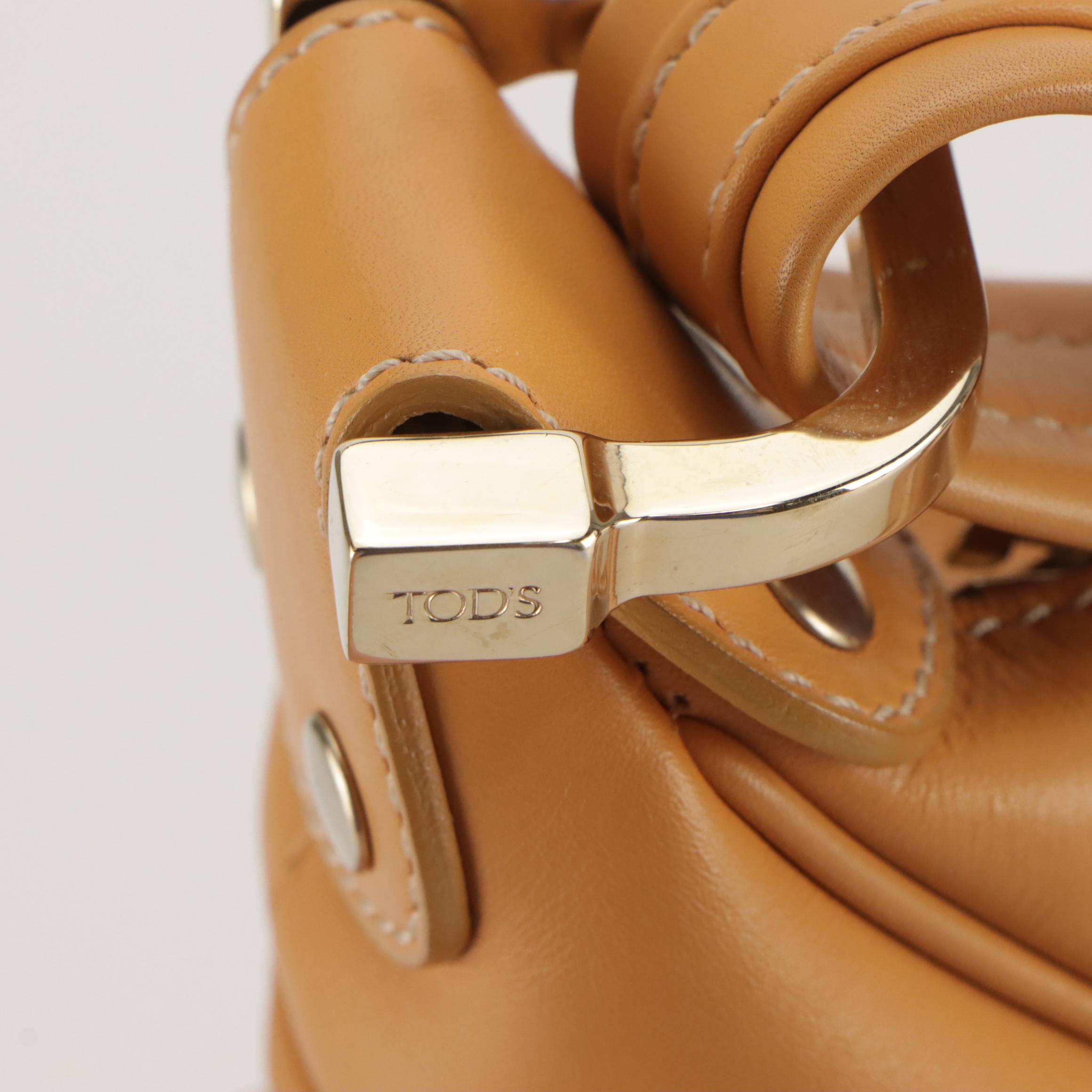 Tod's Side-Pocket Hobo Shoulder Bag in Tan Calfskin Leather