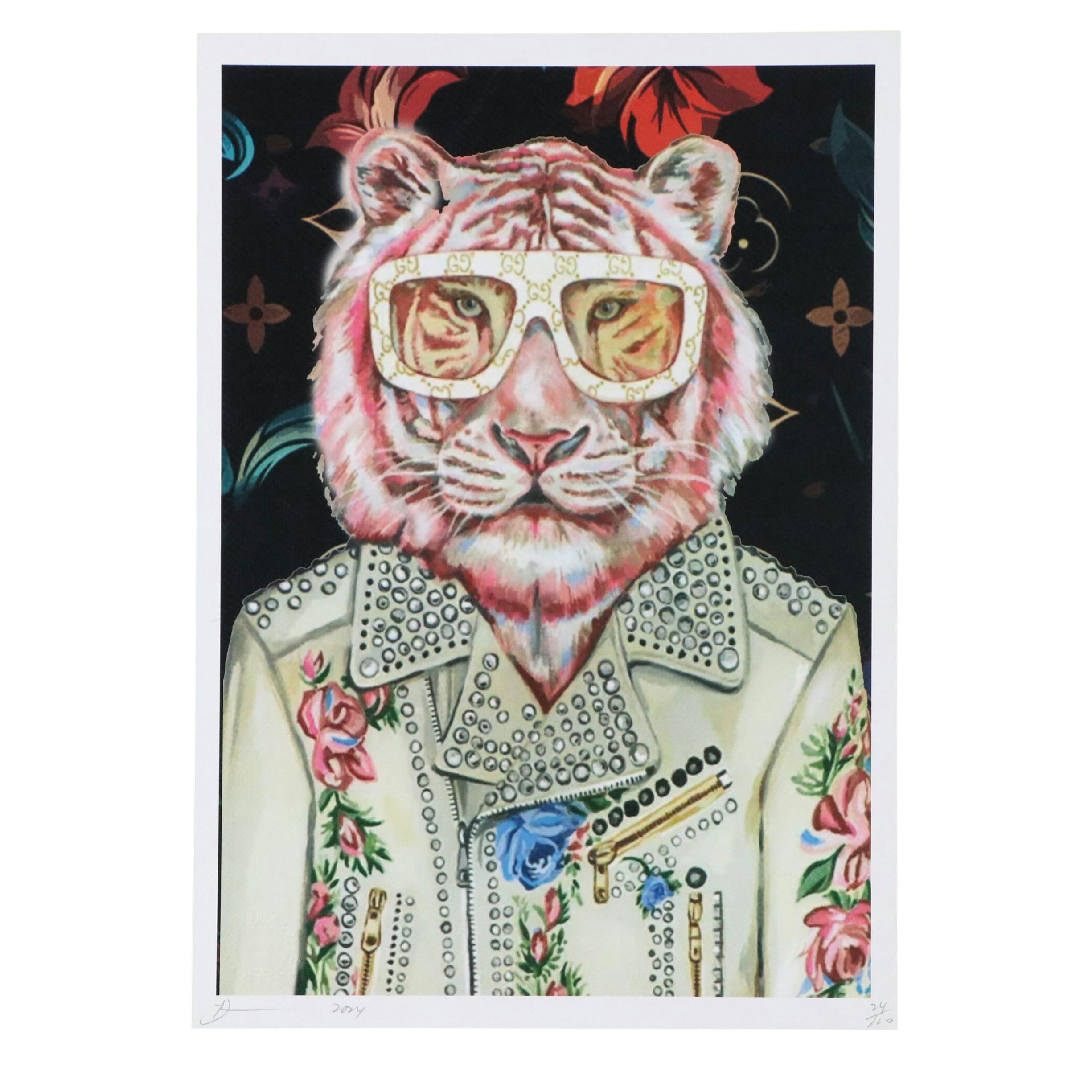 Death NYC Pop Art Digital Print of Tiger with Gucci Glasses, 2024