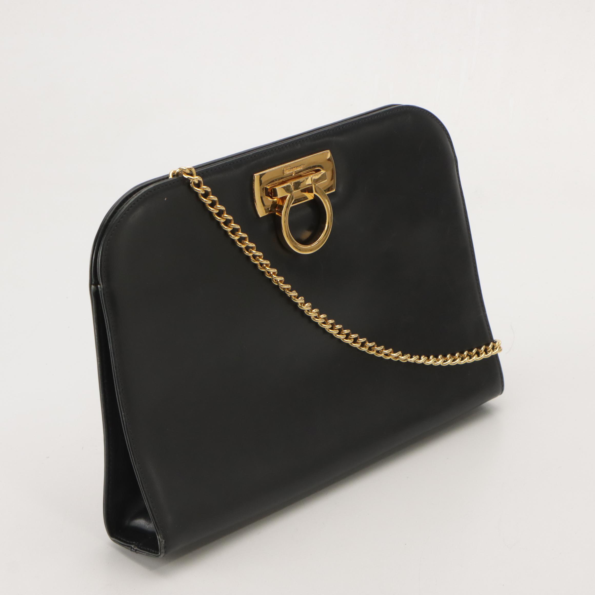 Salvatore Ferragamo Dome Top Crossbody Bag in Midnight Blue Leather