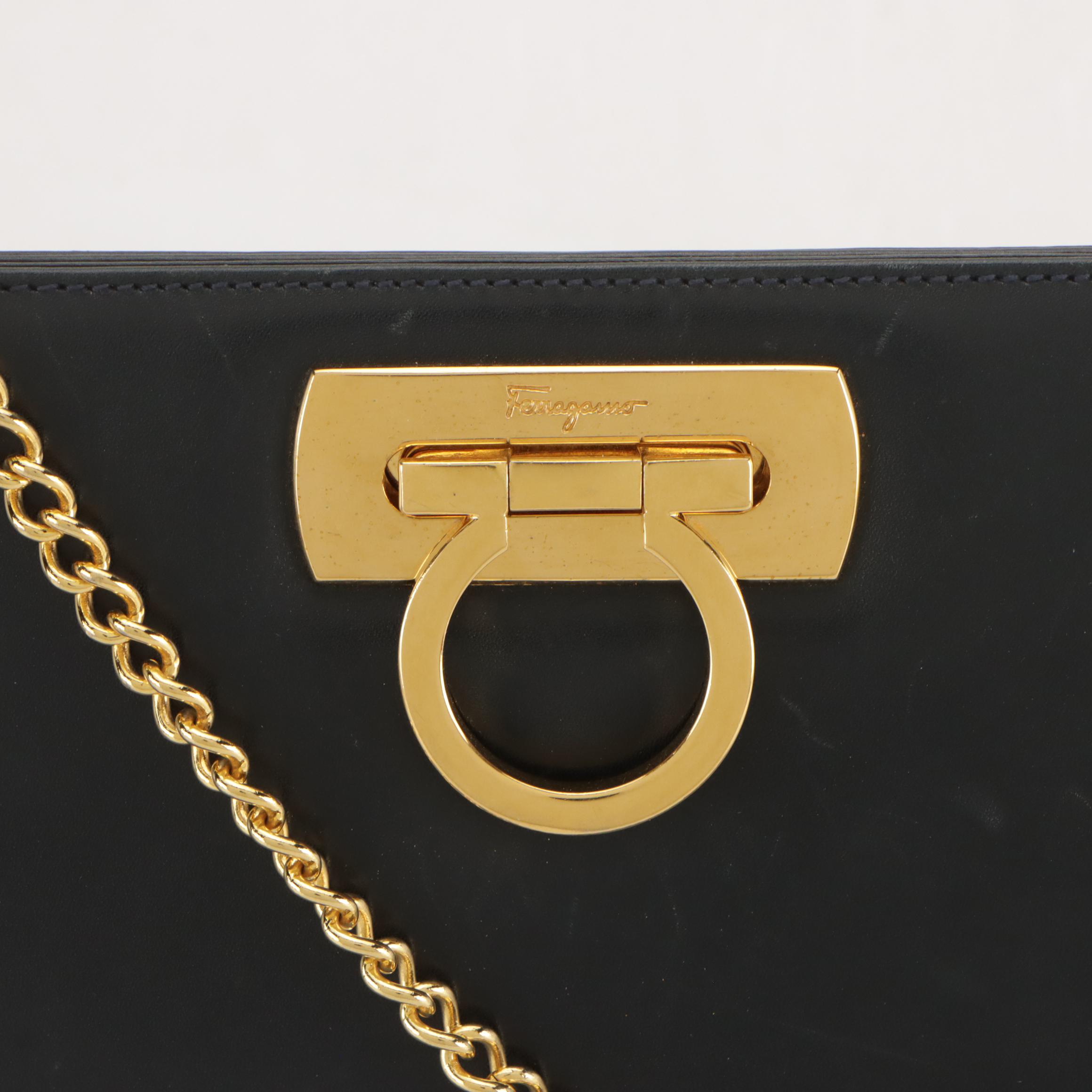 Salvatore Ferragamo Dome Top Crossbody Bag in Midnight Blue Leather