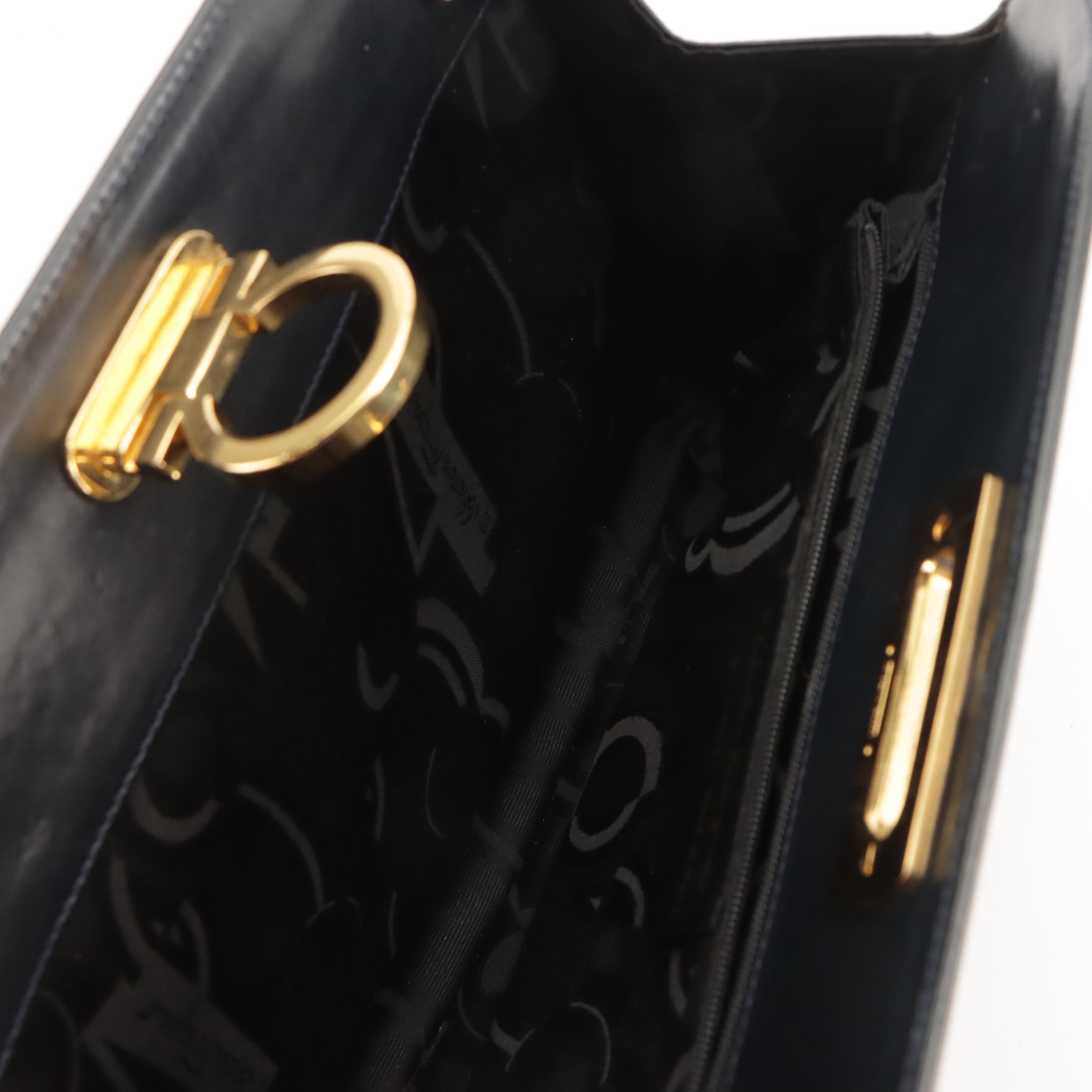 Salvatore Ferragamo Dome Top Crossbody Bag in Midnight Blue Leather