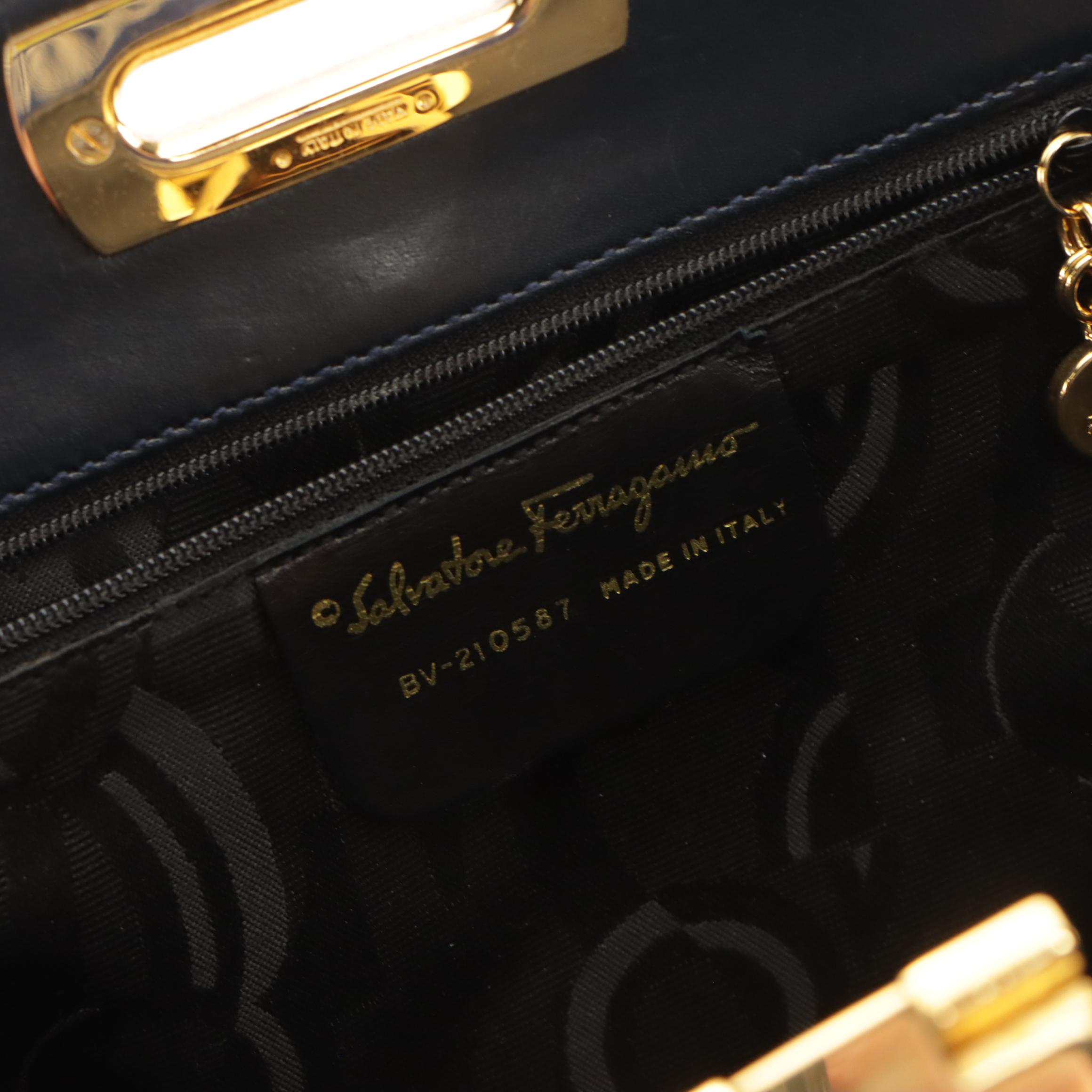 Salvatore Ferragamo Dome Top Crossbody Bag in Midnight Blue Leather