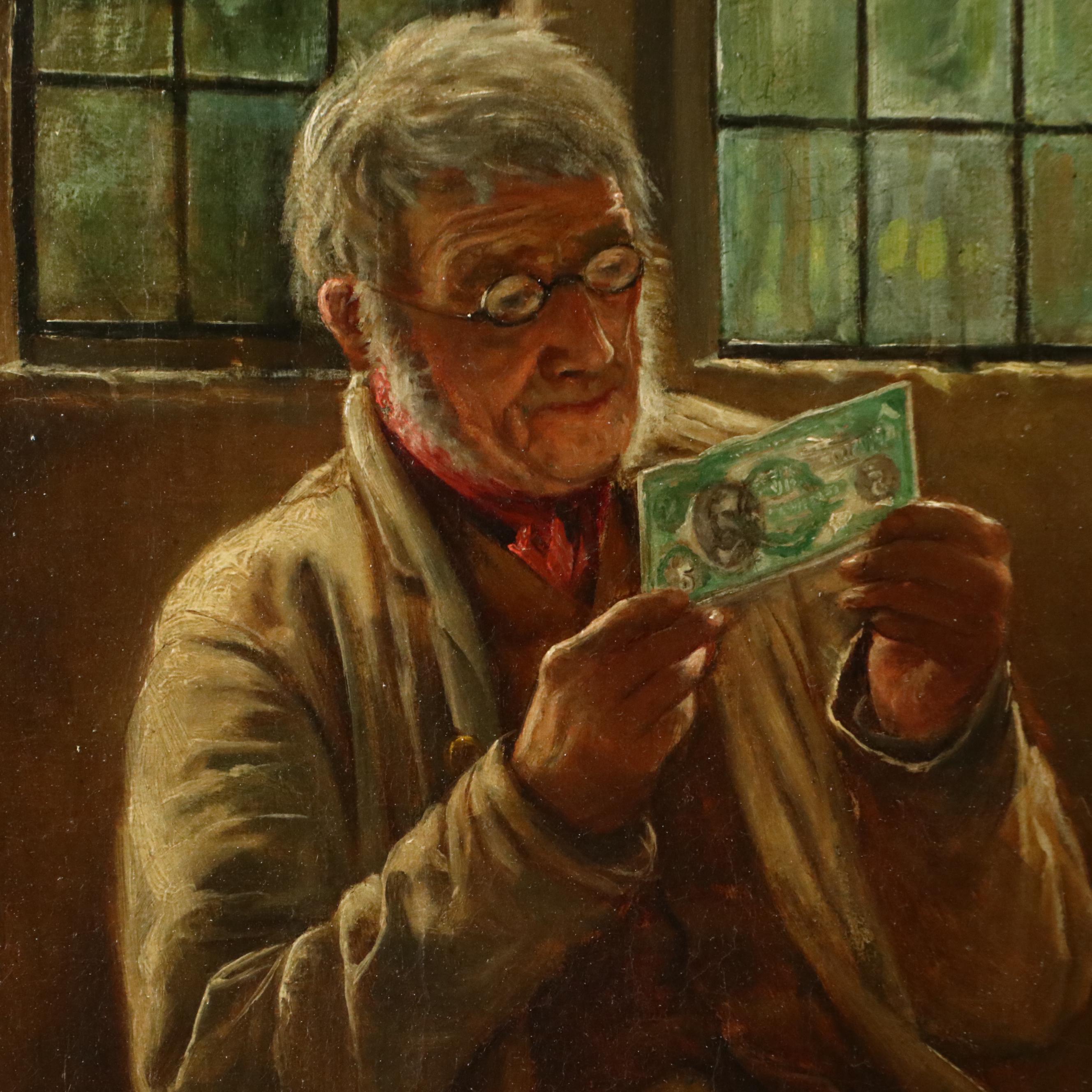 P. Chase Interior Scene Oil Painting "News From Their Son," 1893