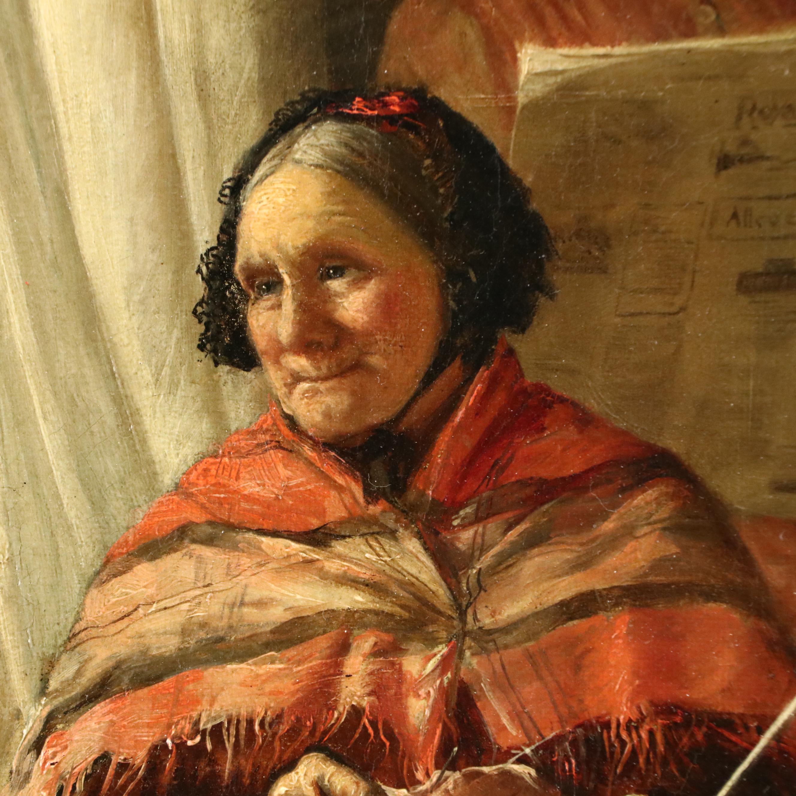 P. Chase Interior Scene Oil Painting "News From Their Son," 1893