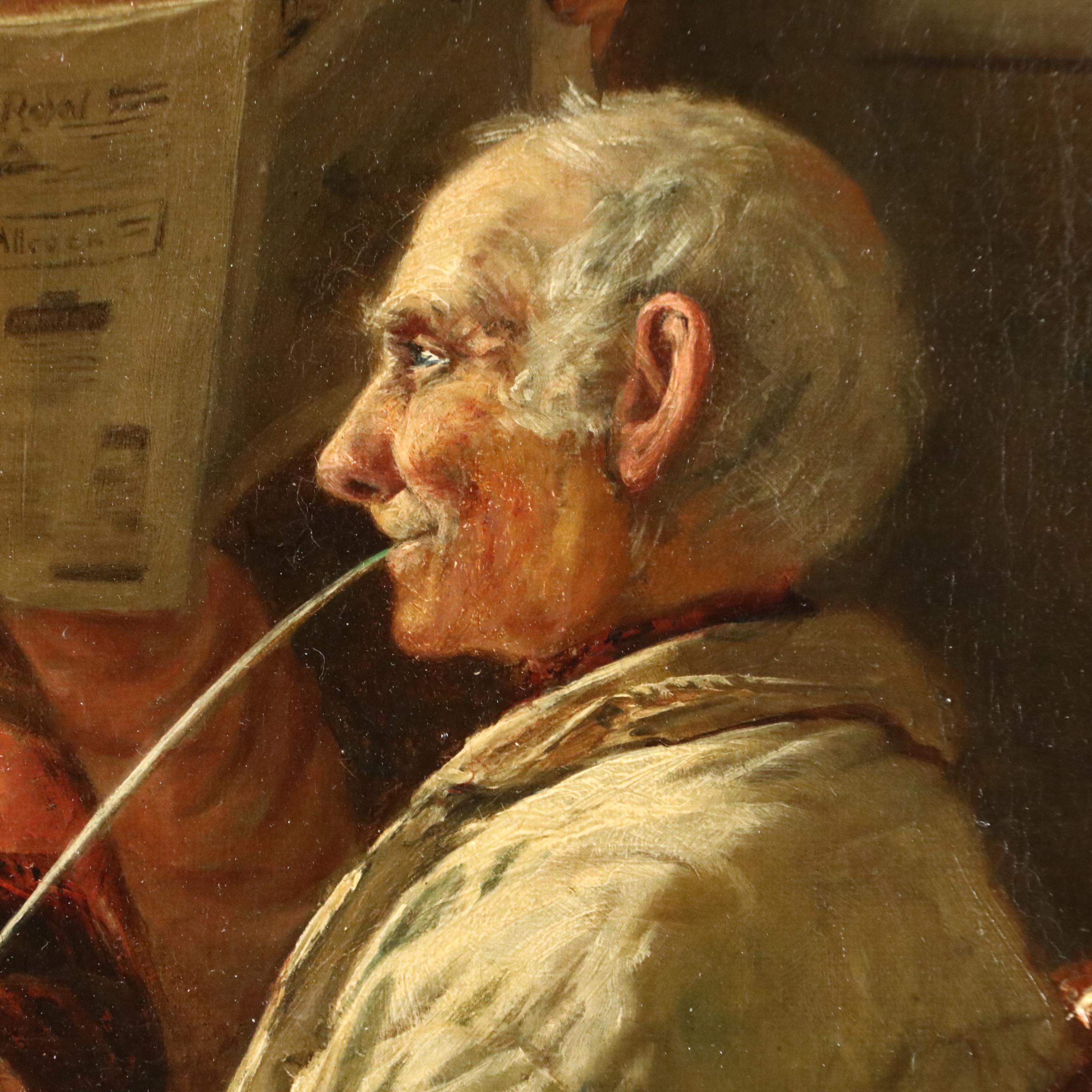 P. Chase Interior Scene Oil Painting "News From Their Son," 1893