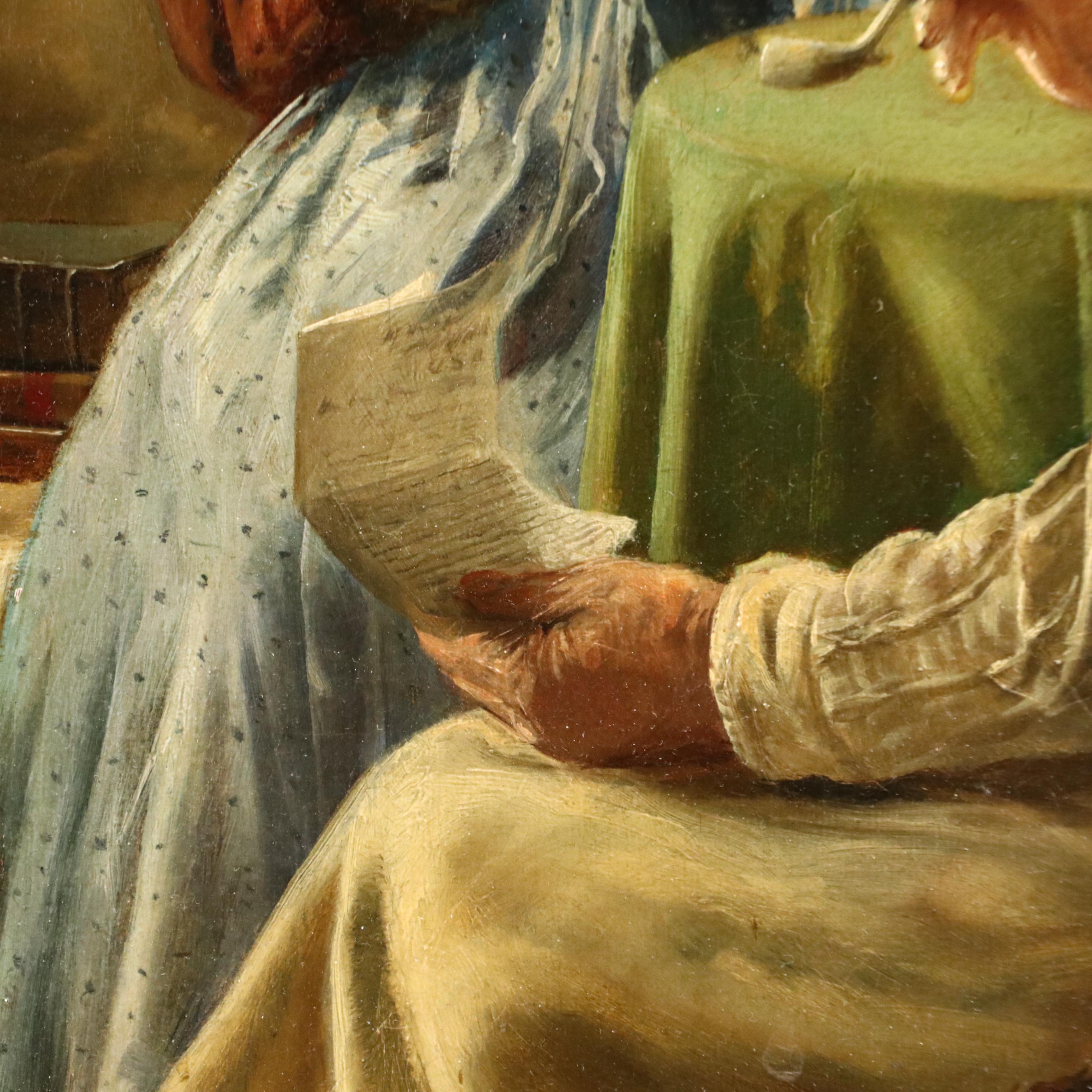 P. Chase Interior Scene Oil Painting "News From Their Son," 1893