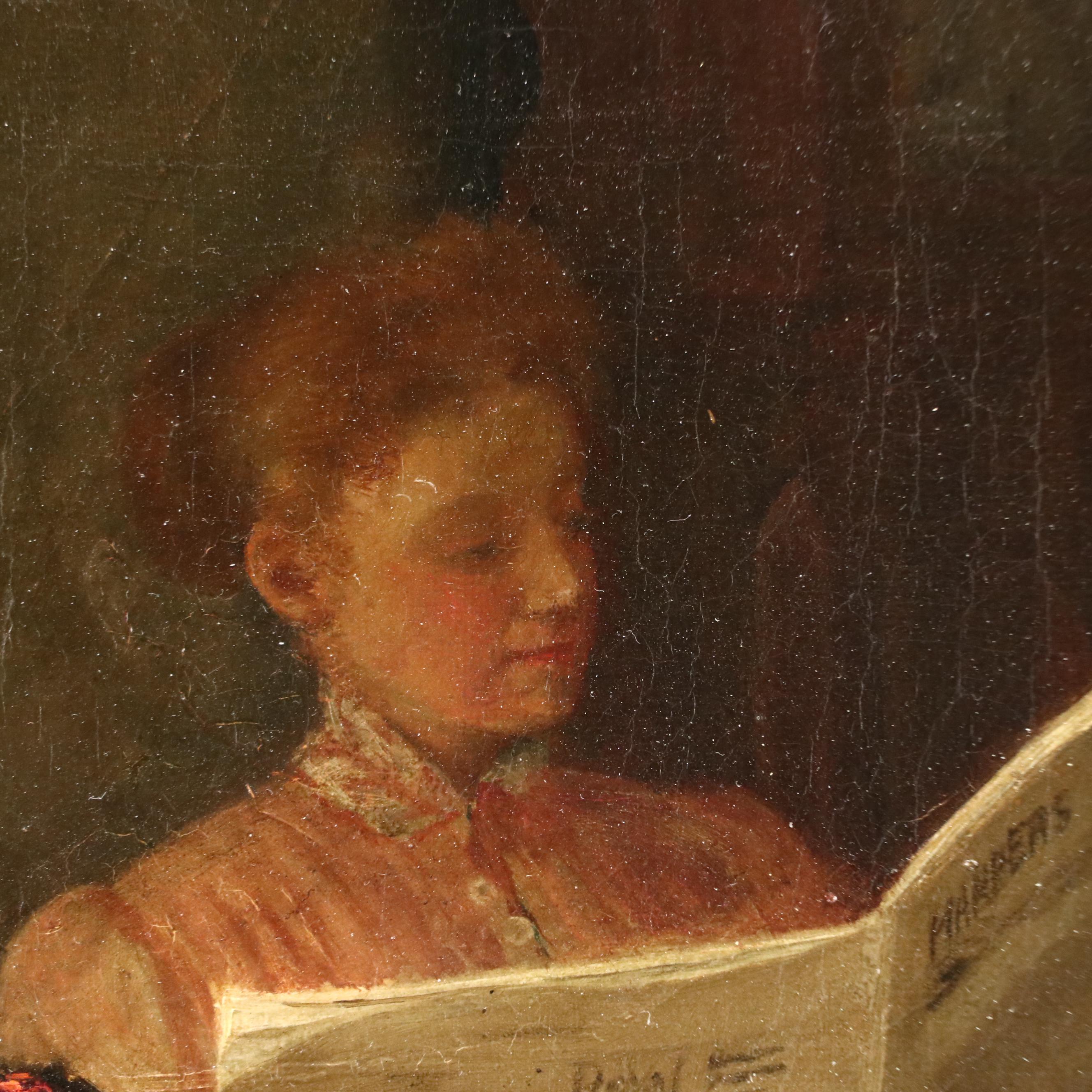 P. Chase Interior Scene Oil Painting "News From Their Son," 1893