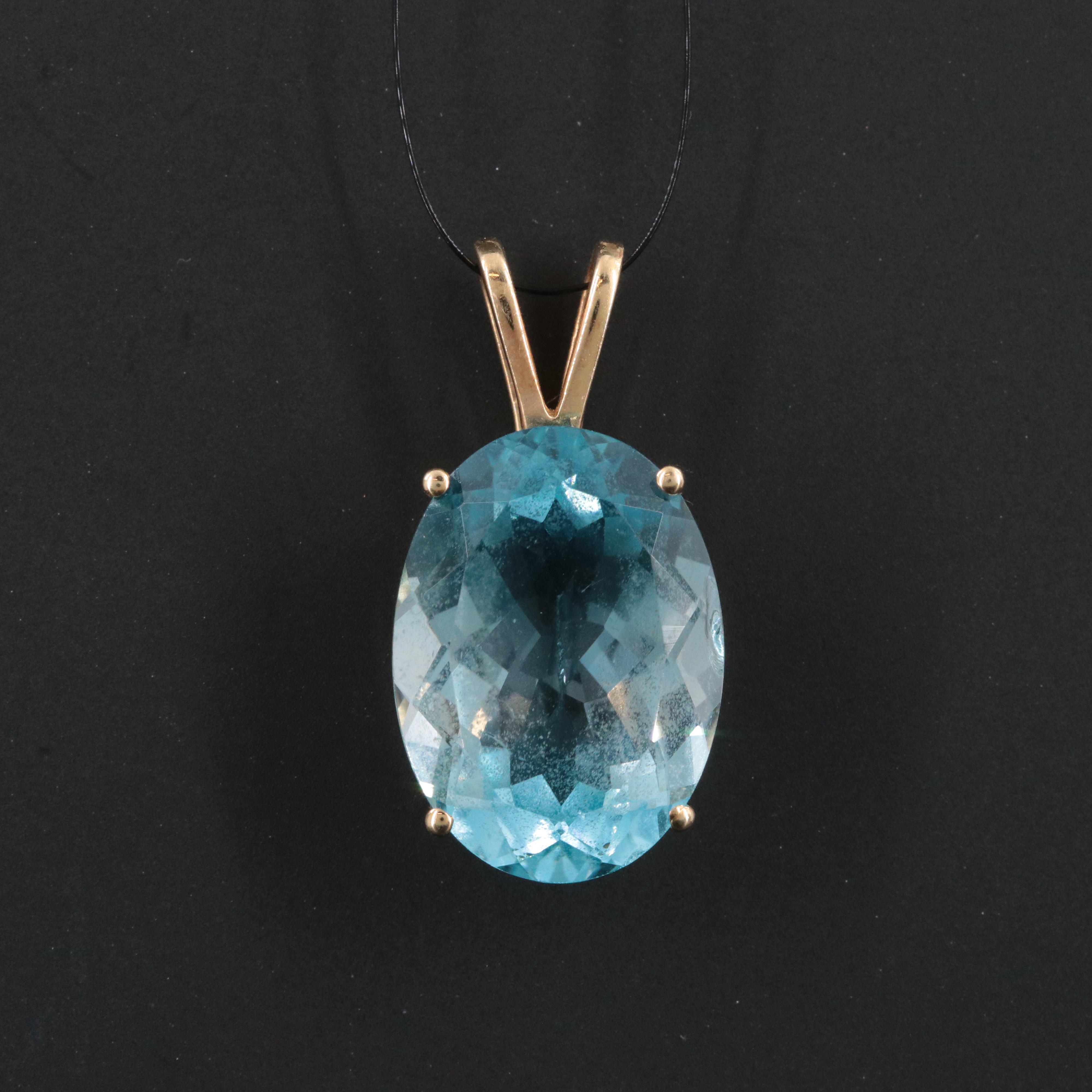 14K 13.40 CT Blue Topaz Pendant