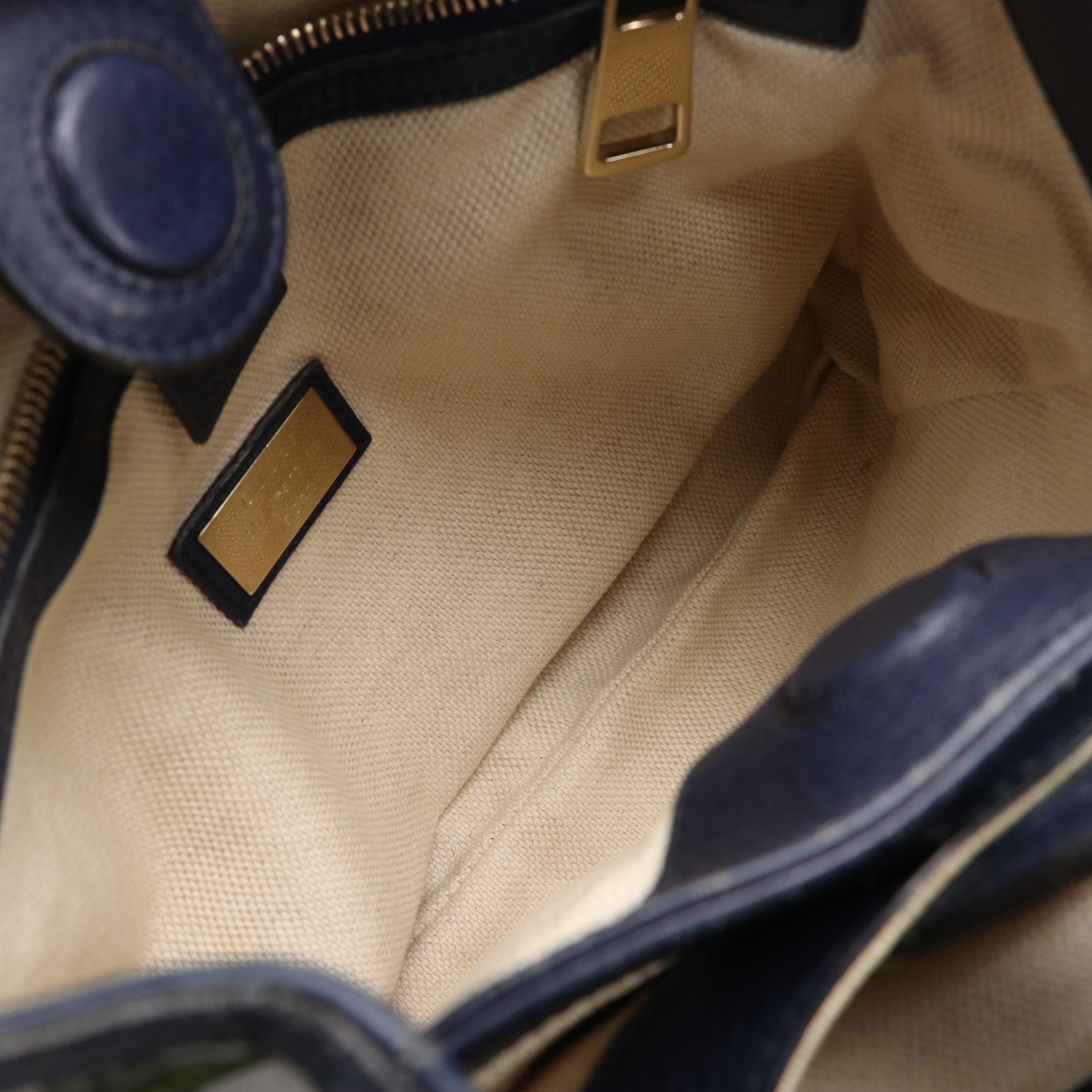 Gucci Bamboo Handle Shopper Tote in Flora Canvas and Deep Blue Calfskin Leather