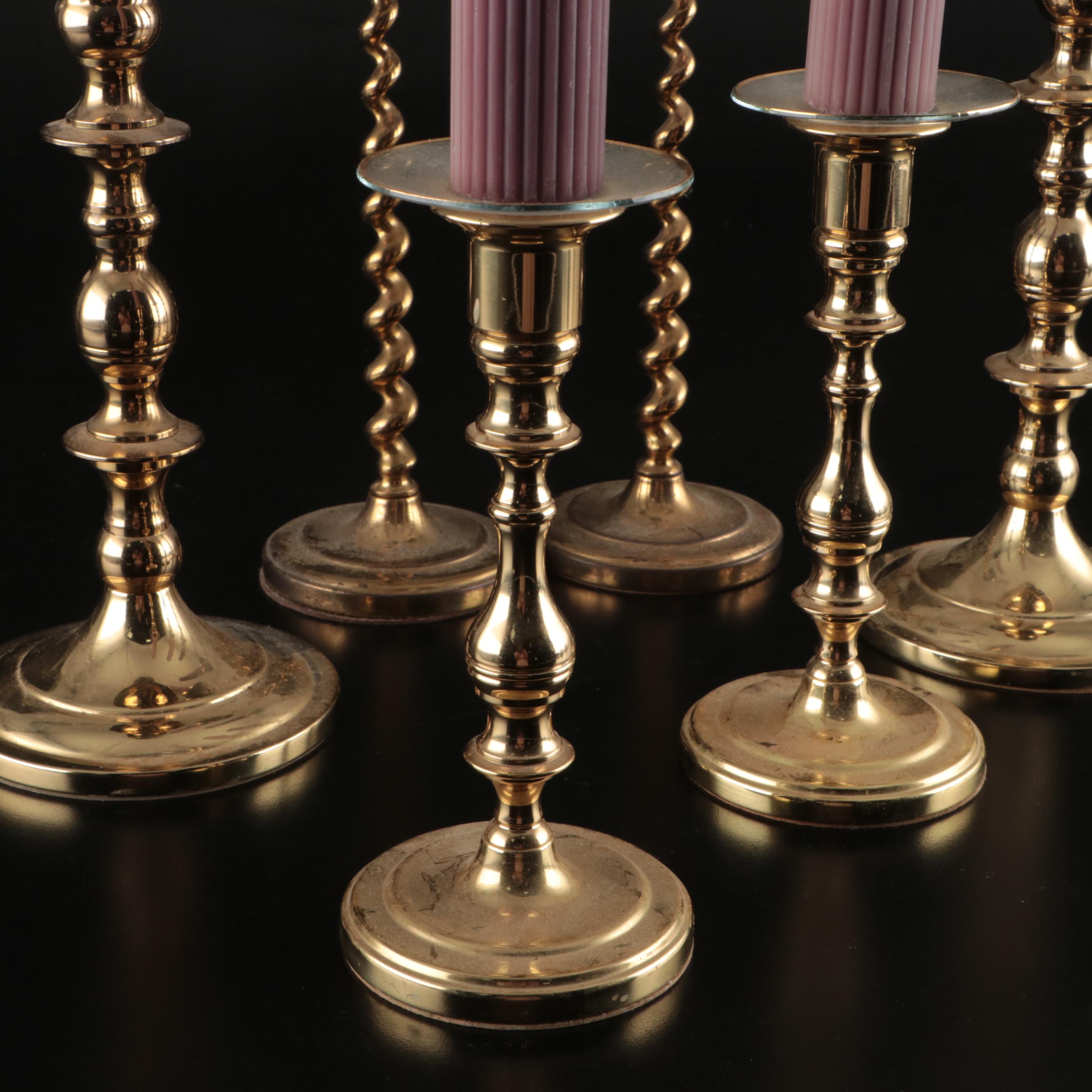 Baldwin Brass and Other Brass Finish Candle Holders with Wax Tapers