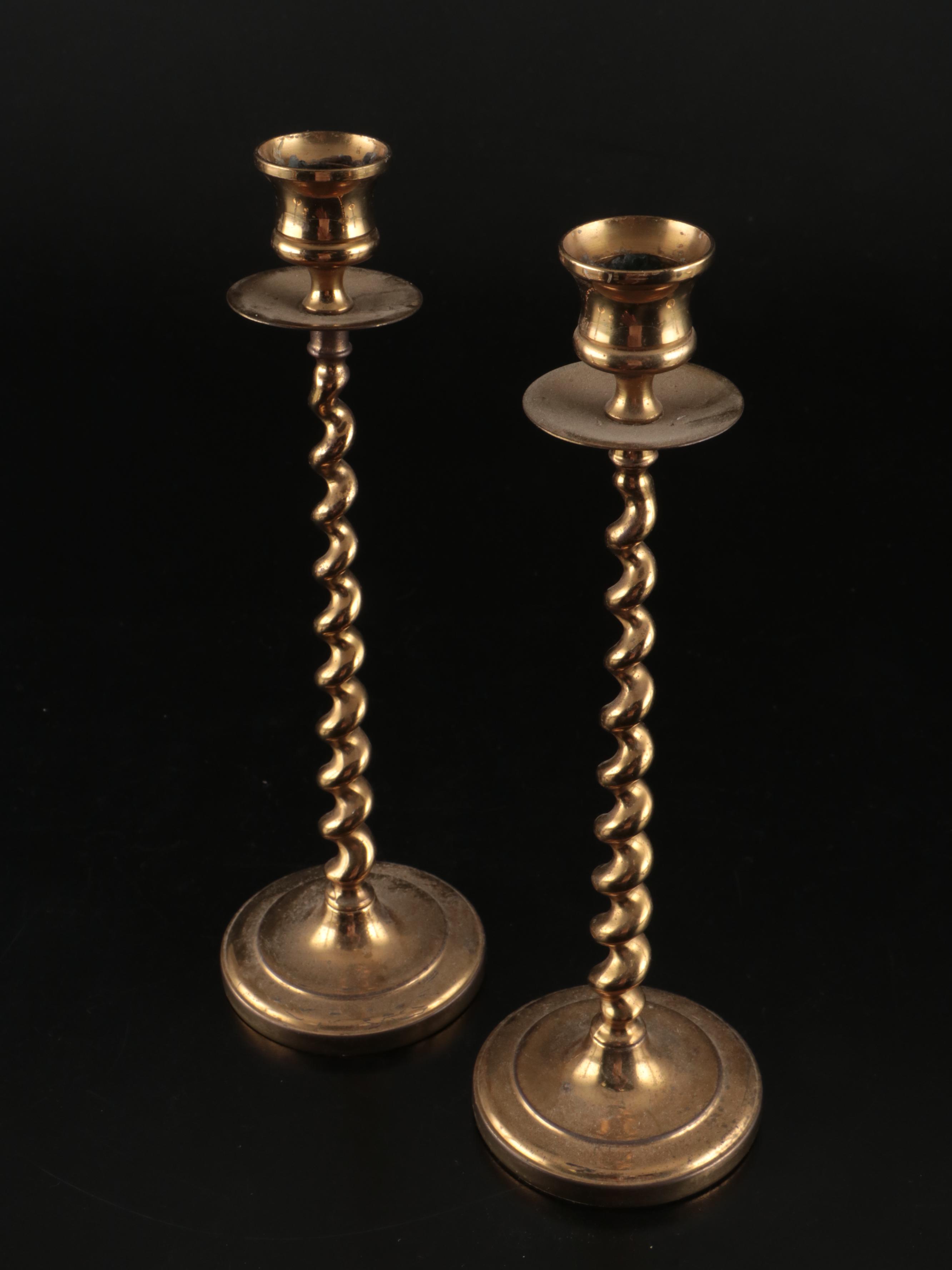 Baldwin Brass and Other Brass Finish Candle Holders with Wax Tapers