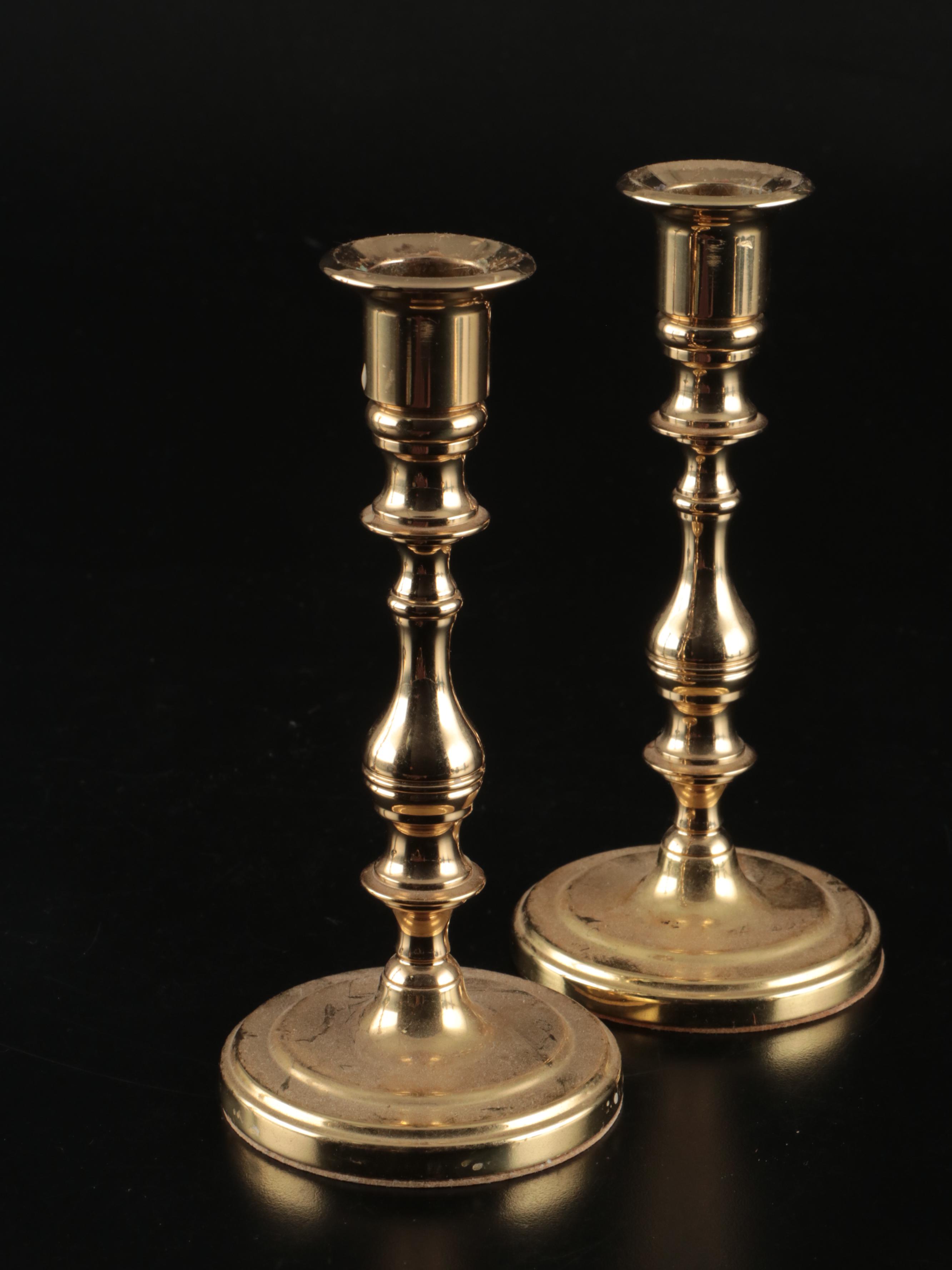 Baldwin Brass and Other Brass Finish Candle Holders with Wax Tapers