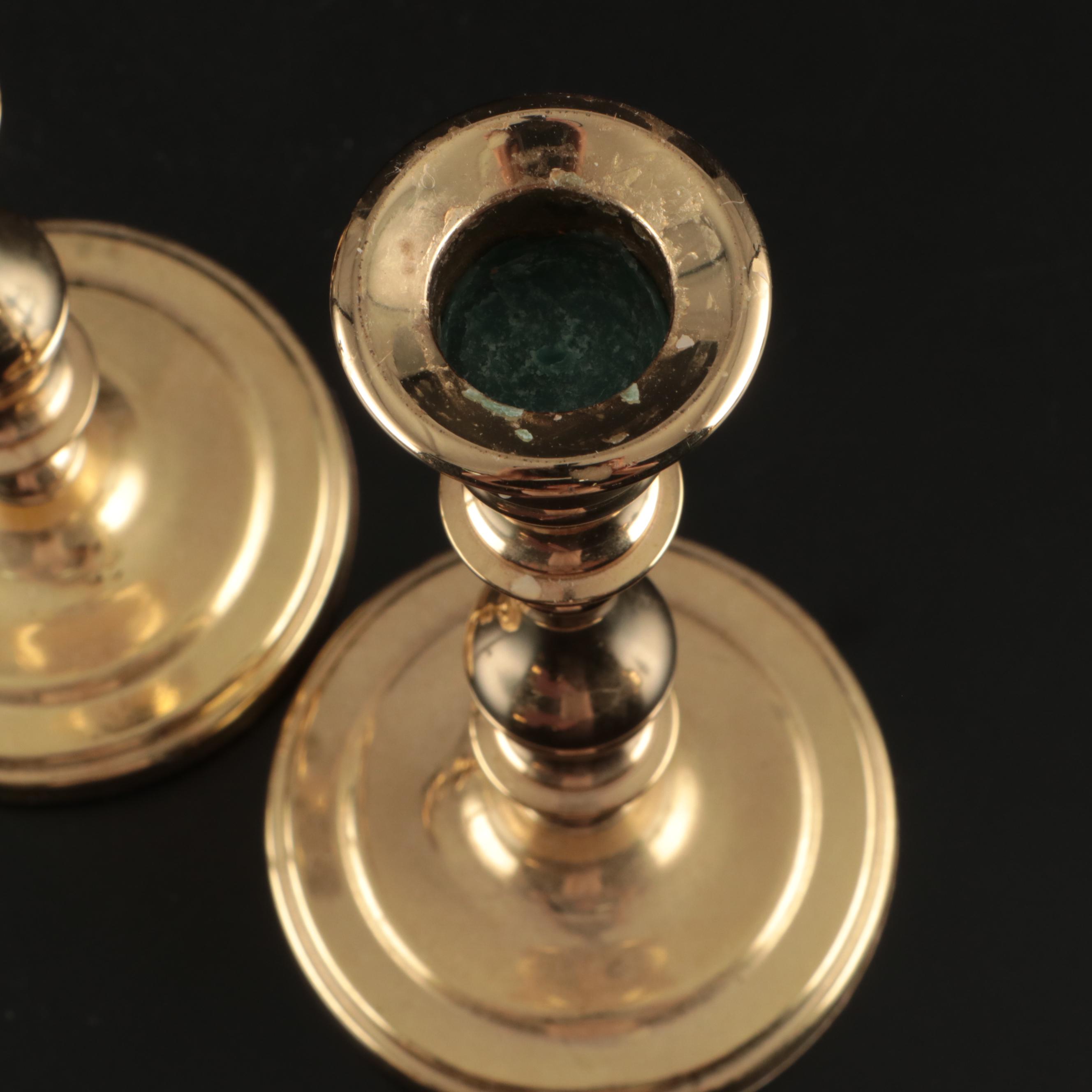 Baldwin Brass and Other Brass Finish Candle Holders with Wax Tapers