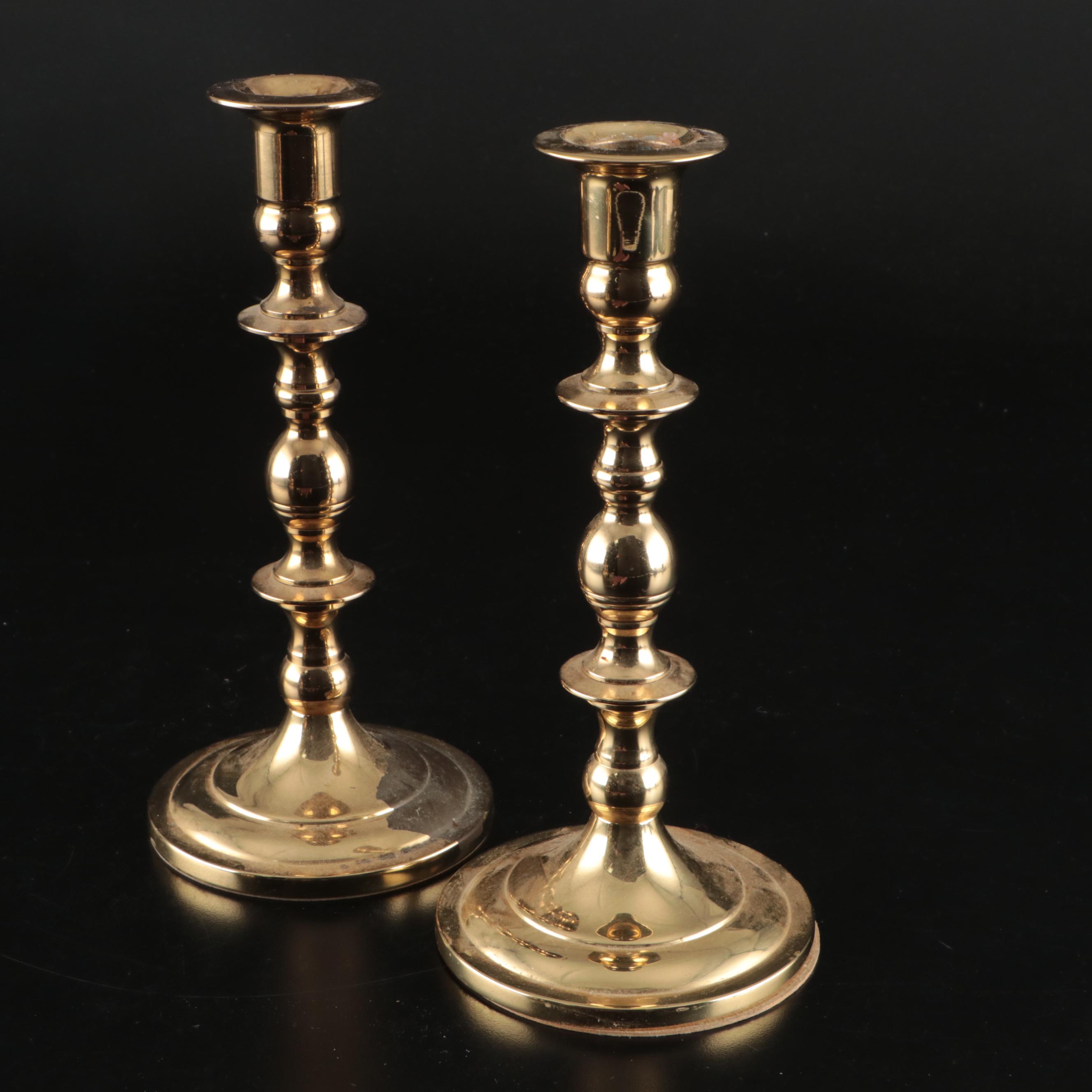 Baldwin Brass and Other Brass Finish Candle Holders with Wax Tapers