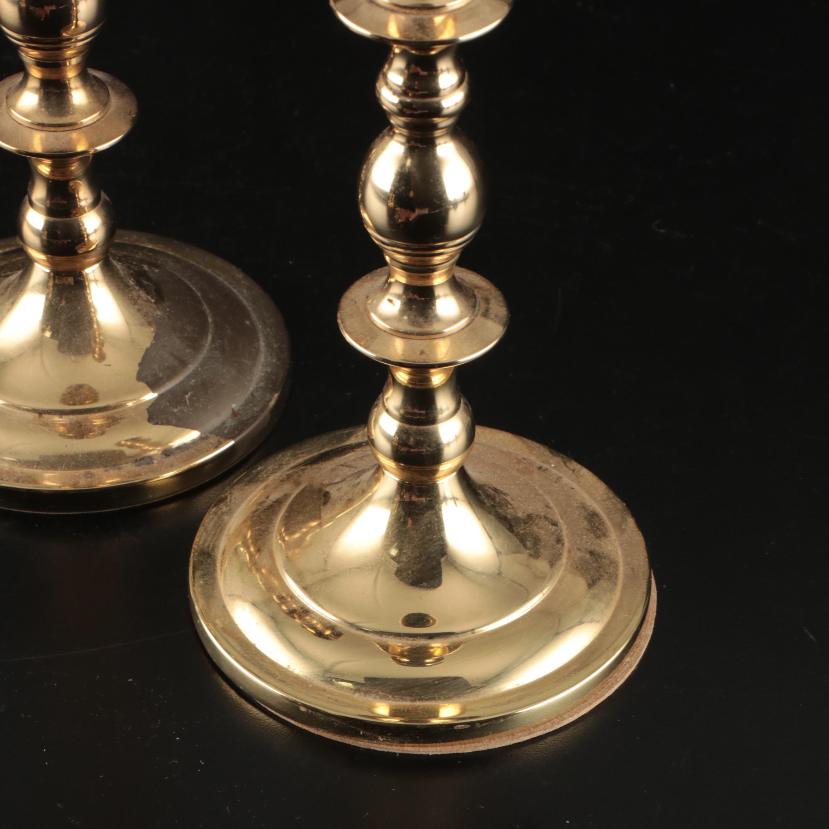 Baldwin Brass and Other Brass Finish Candle Holders with Wax Tapers