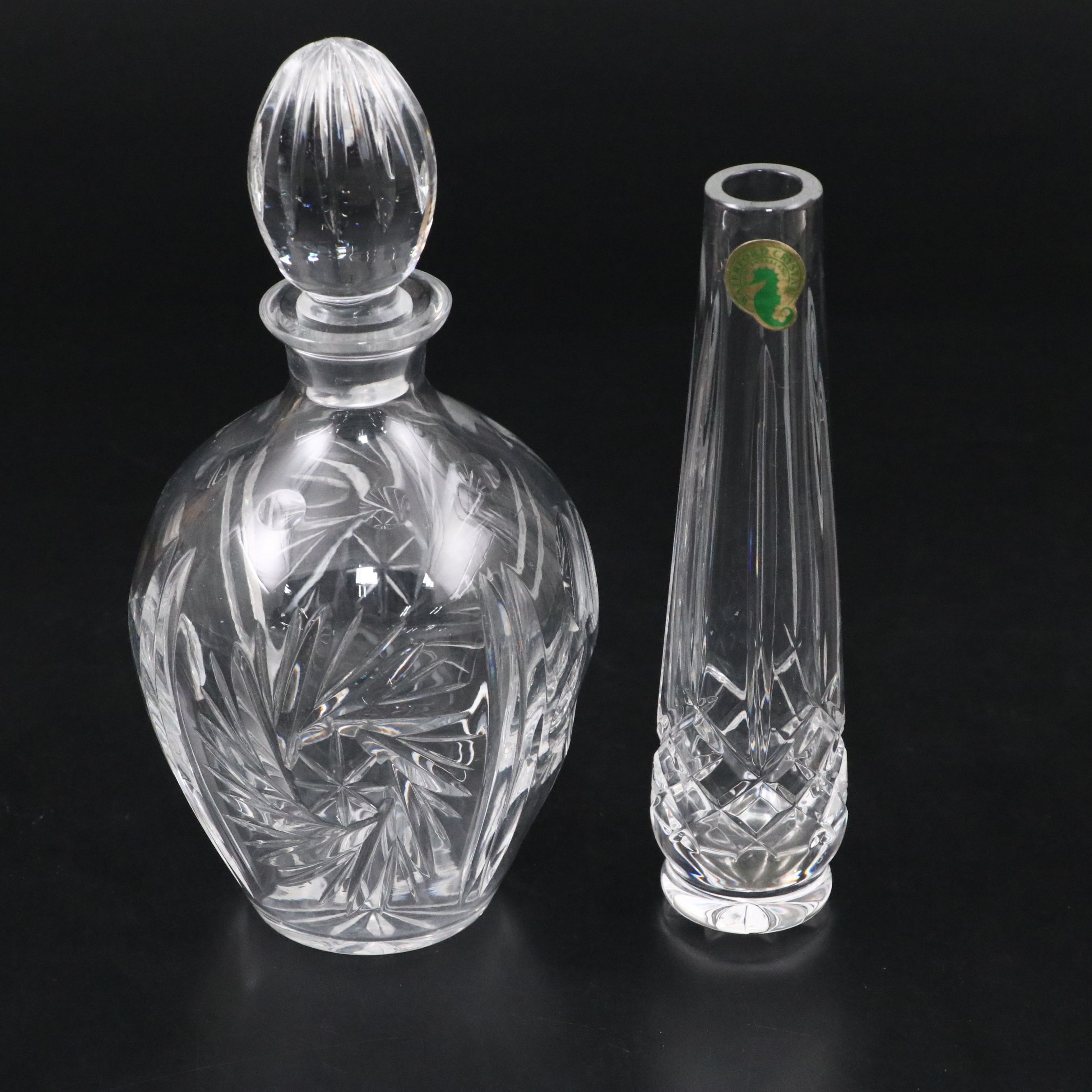 Baccarat, Waterford and Gorham Crystal Decanters and Bud Vase