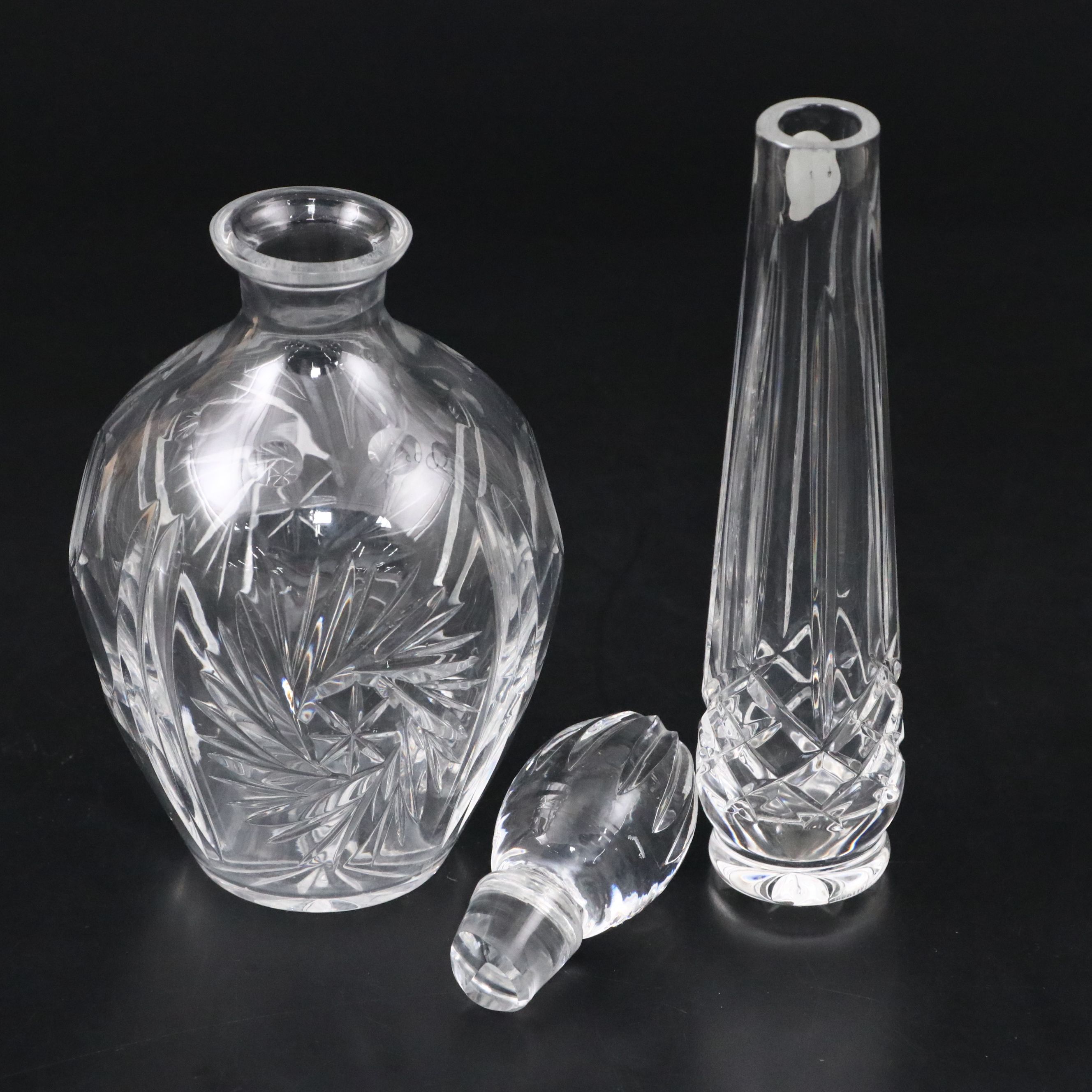 Baccarat, Waterford and Gorham Crystal Decanters and Bud Vase