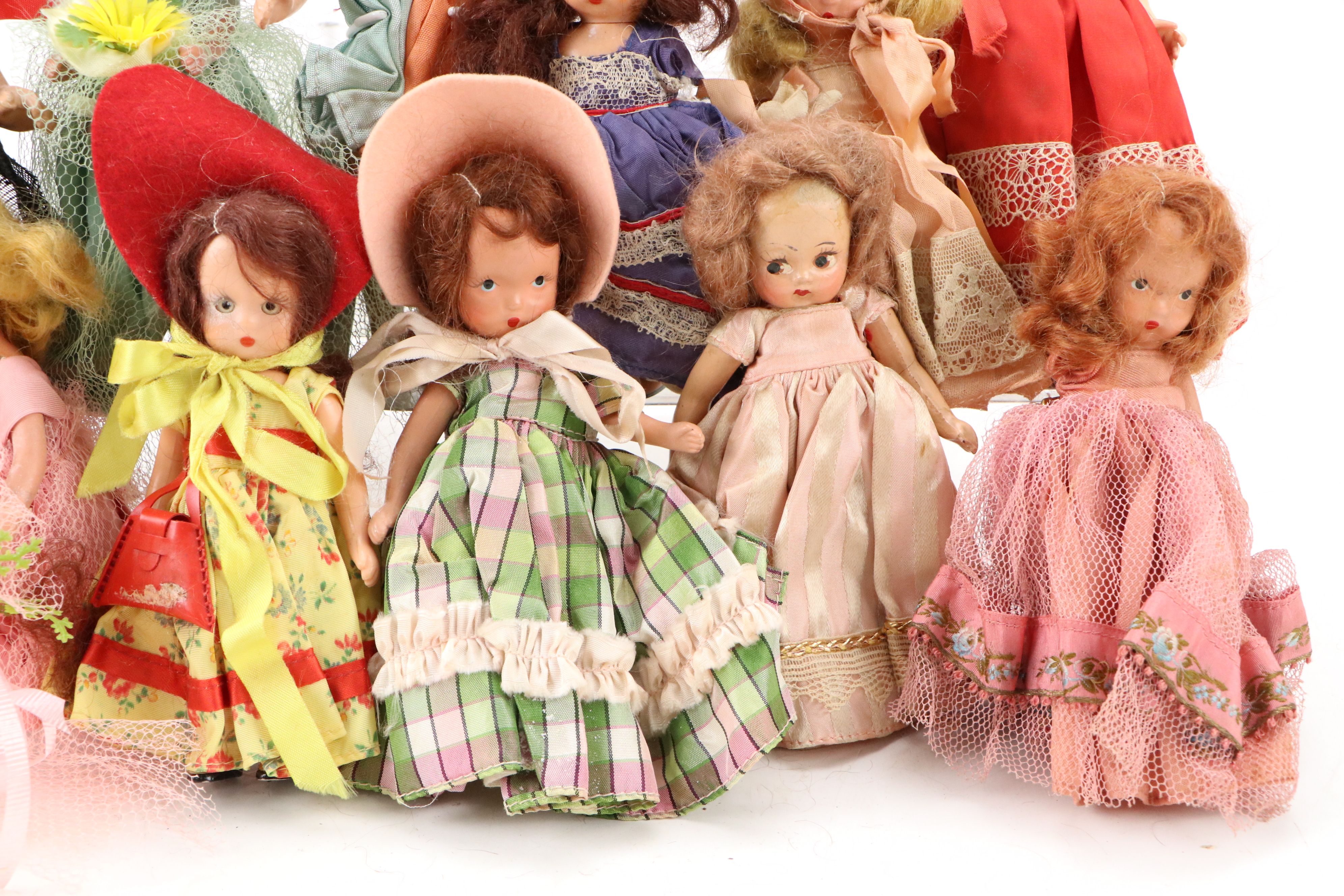 Collection of Mid-Century Vintage Dolls with Children's Ceramic Novelty Tea Set