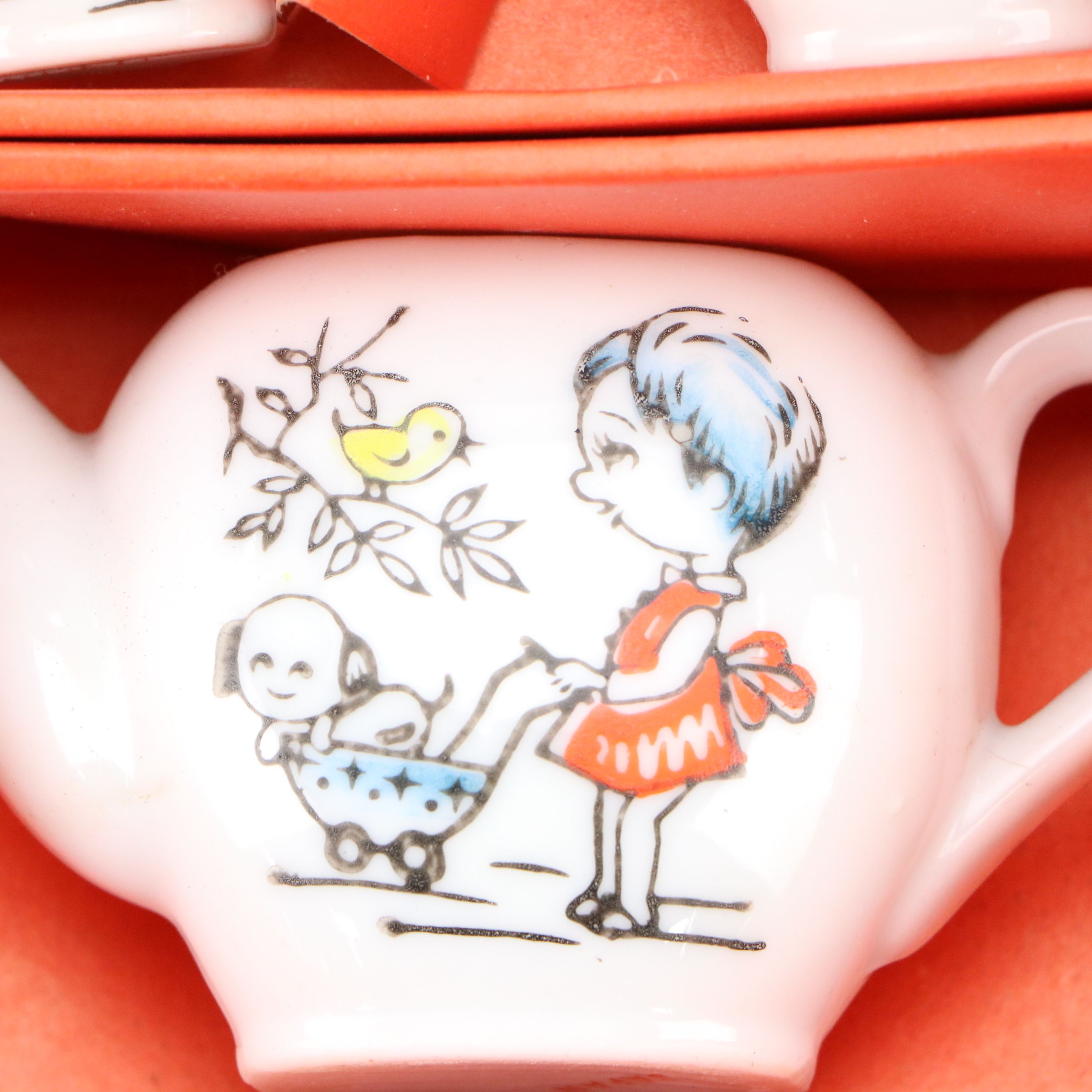 Collection of Mid-Century Vintage Dolls with Children's Ceramic Novelty Tea Set