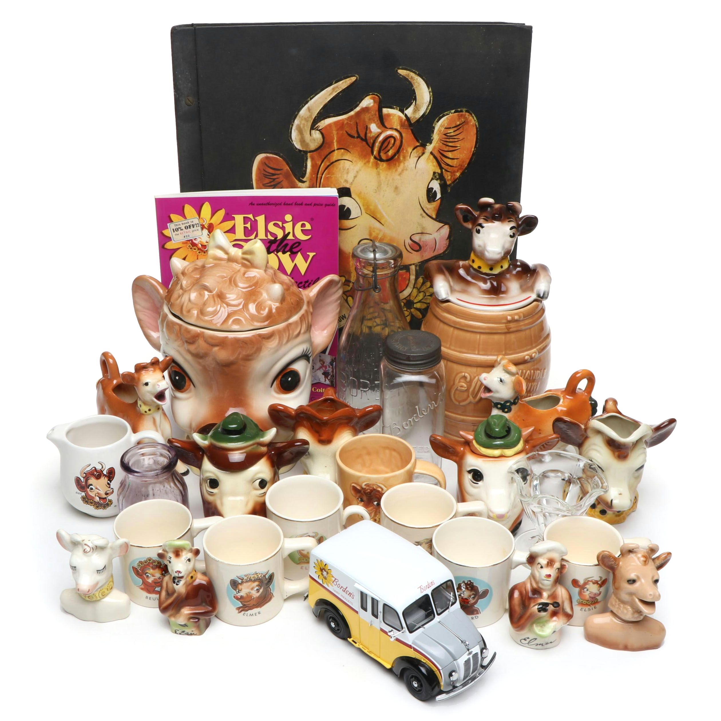 Borden "Elsie the Cow" Ceramic Cookie Jar with Mugs and More Collectibles