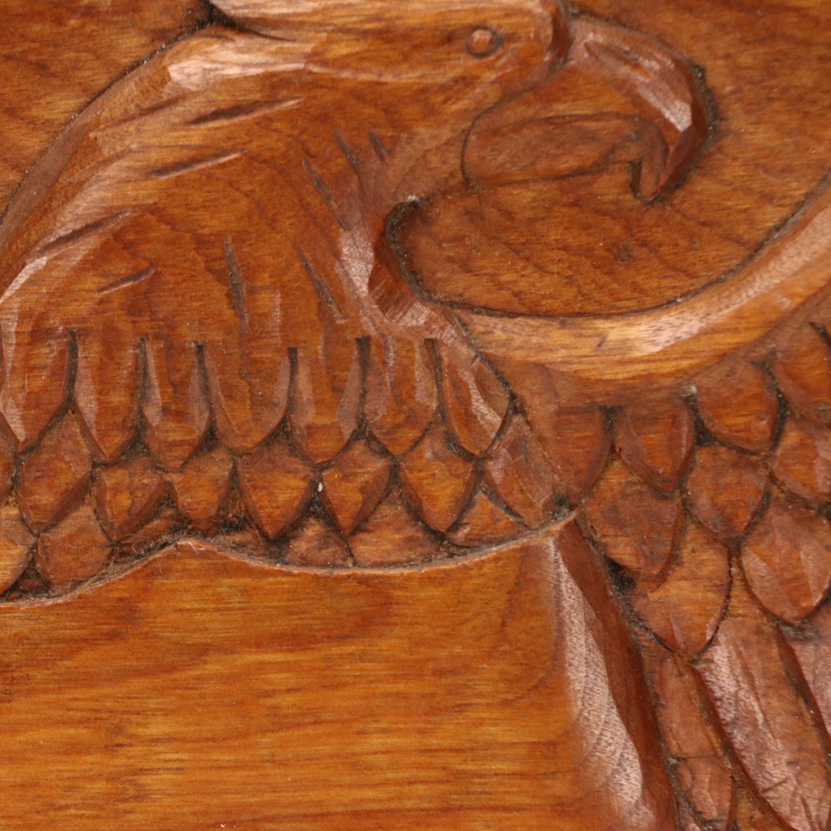 Joe Morrell Folk Art Carved Maple Panel Depicting Federal Eagle, 1980