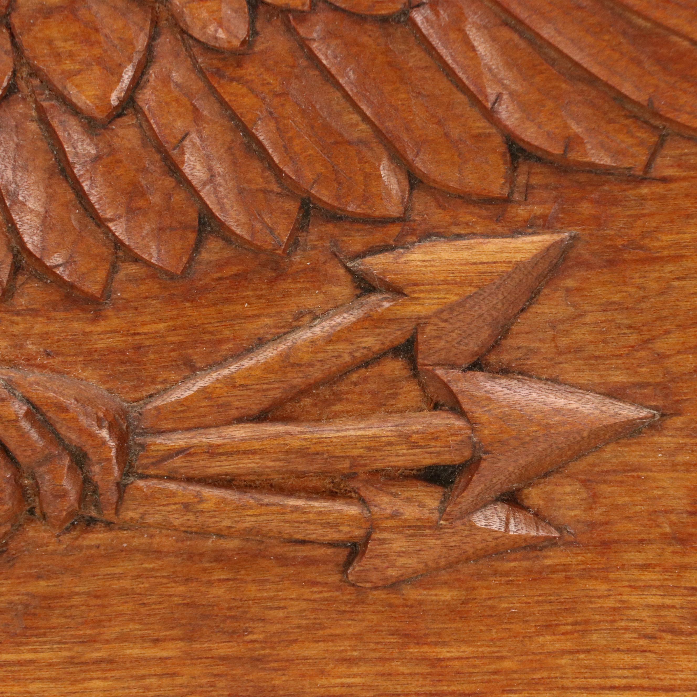 Joe Morrell Folk Art Carved Maple Panel Depicting Federal Eagle, 1980