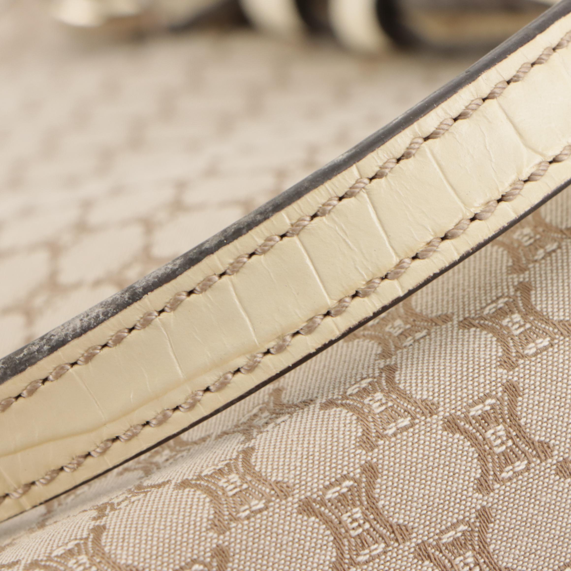 Celine Beige Triomphe Canvas Tote Bag with Ivory Croc Embossed Leather Trim