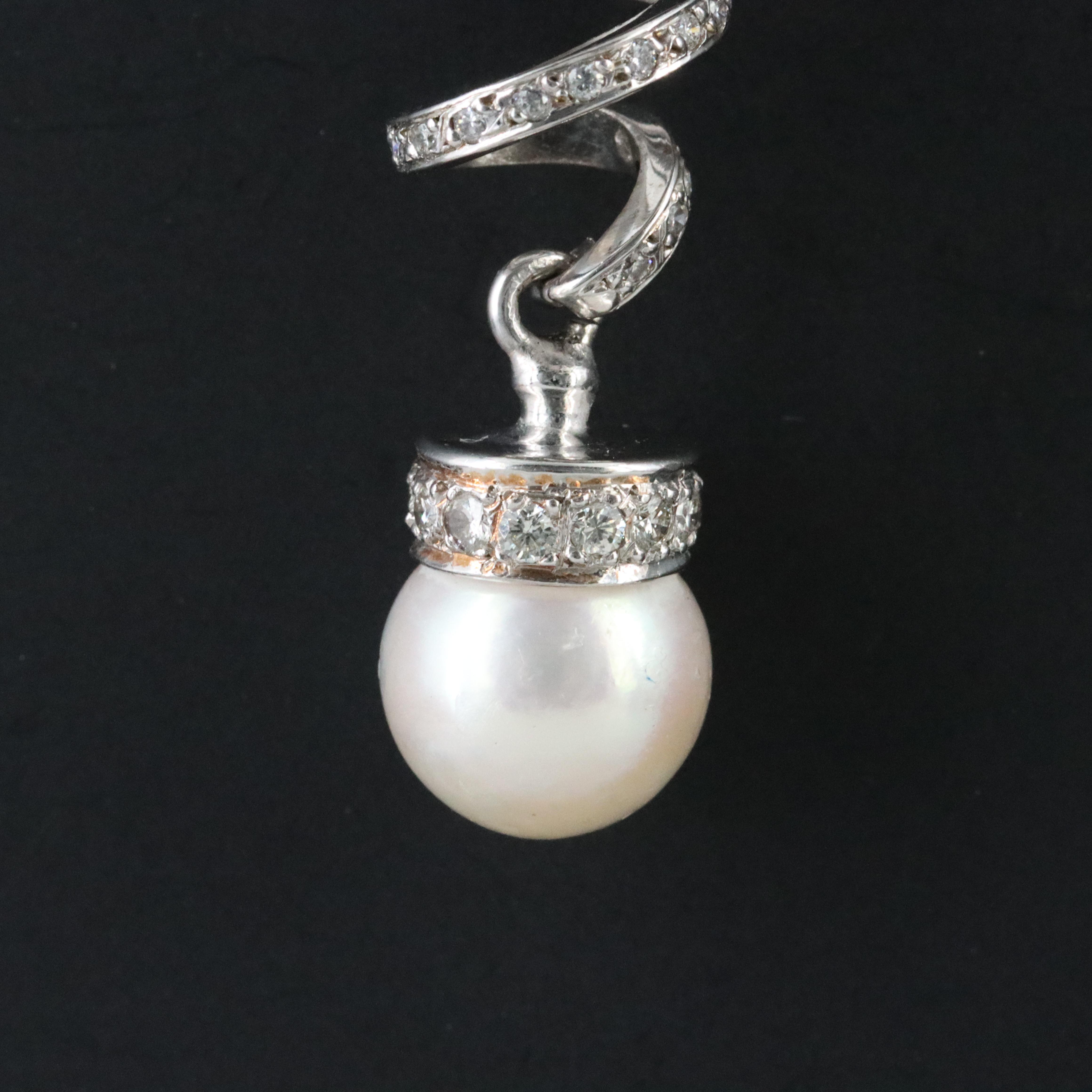 14K Pearl and Diamond Swirl Pendant Necklace