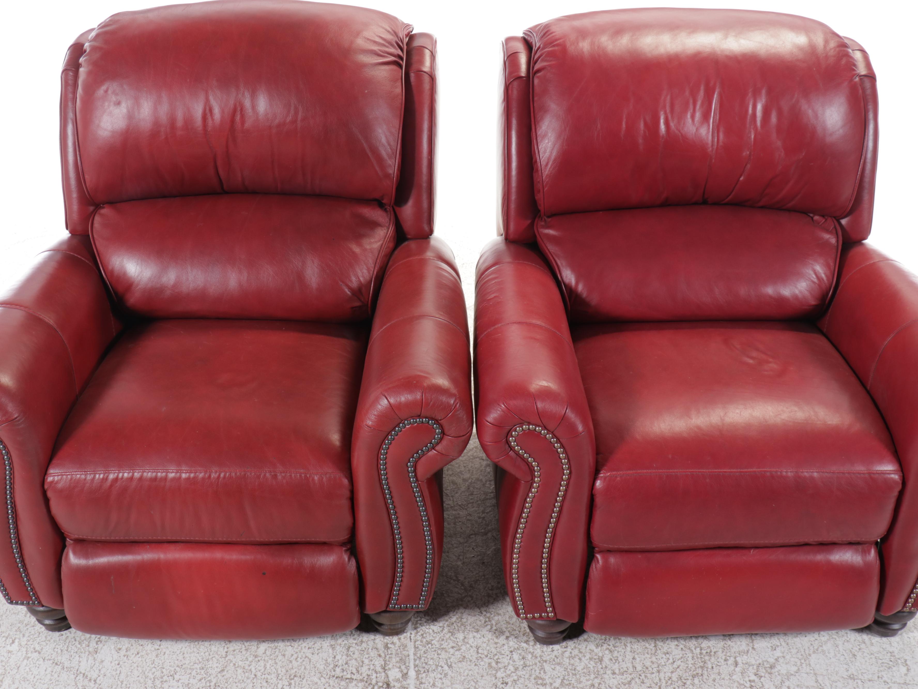 Pair of Red Leather Electric Recliners with Nailhead Trim