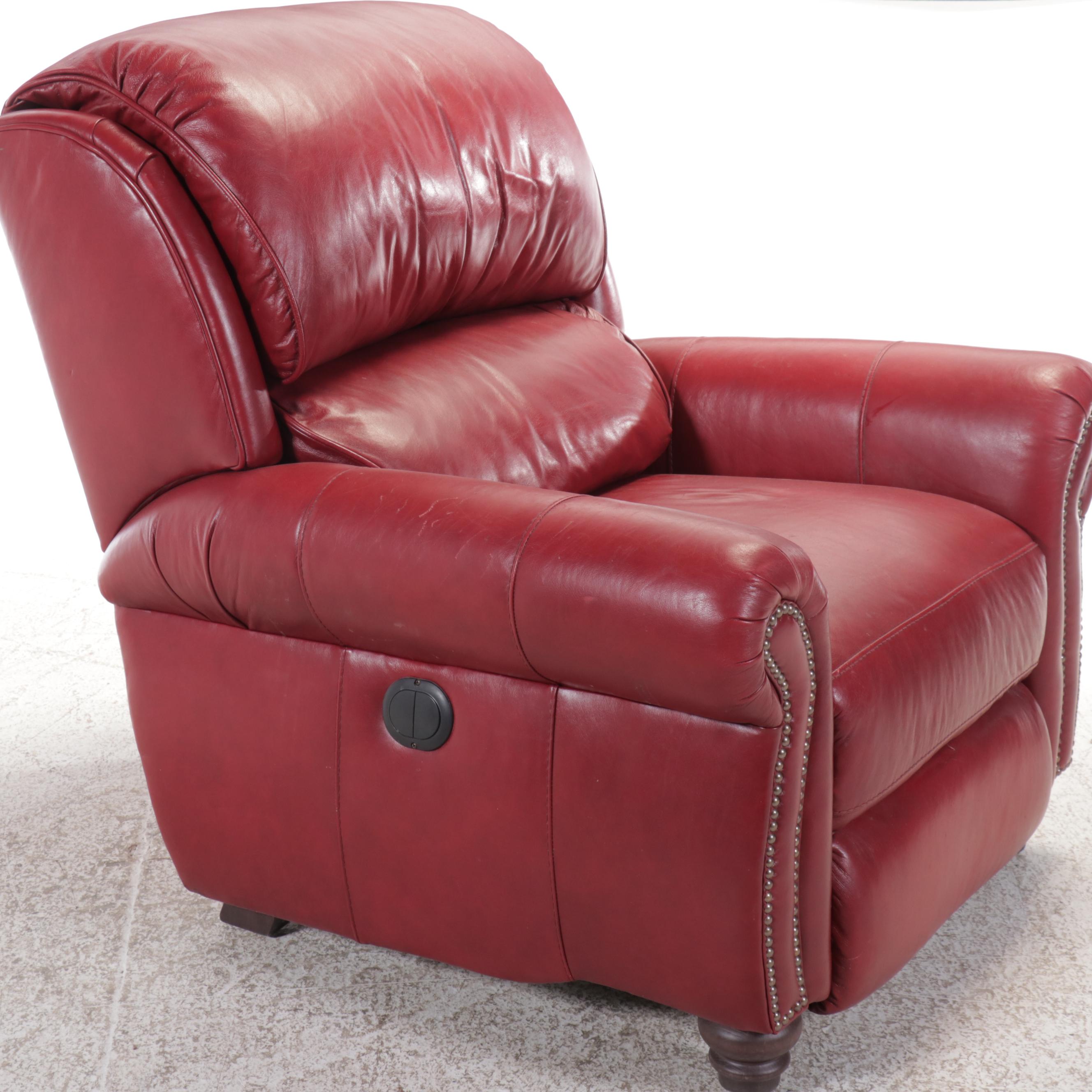 Pair of Red Leather Electric Recliners with Nailhead Trim